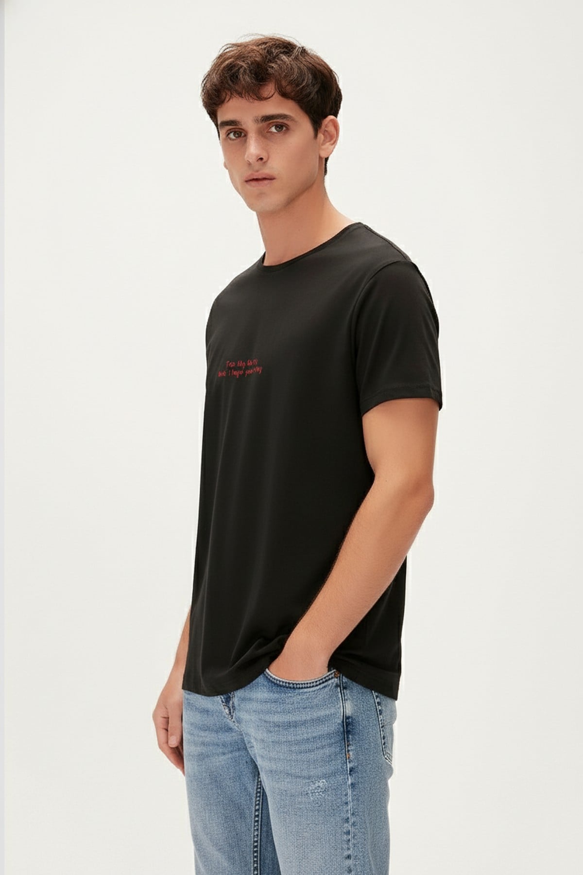 BadBear Too Shy Siyah Erkek Baskılı Tişört %100 pamuk 