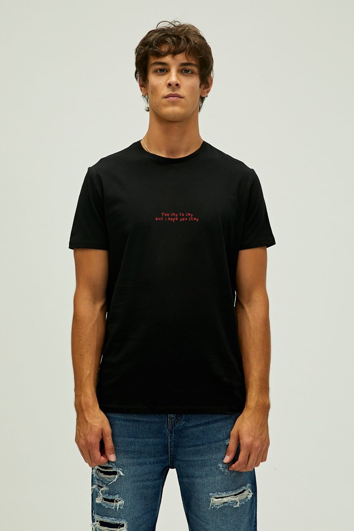 BadBear Too Shy Siyah Erkek Baskılı Tişört %100 pamuk