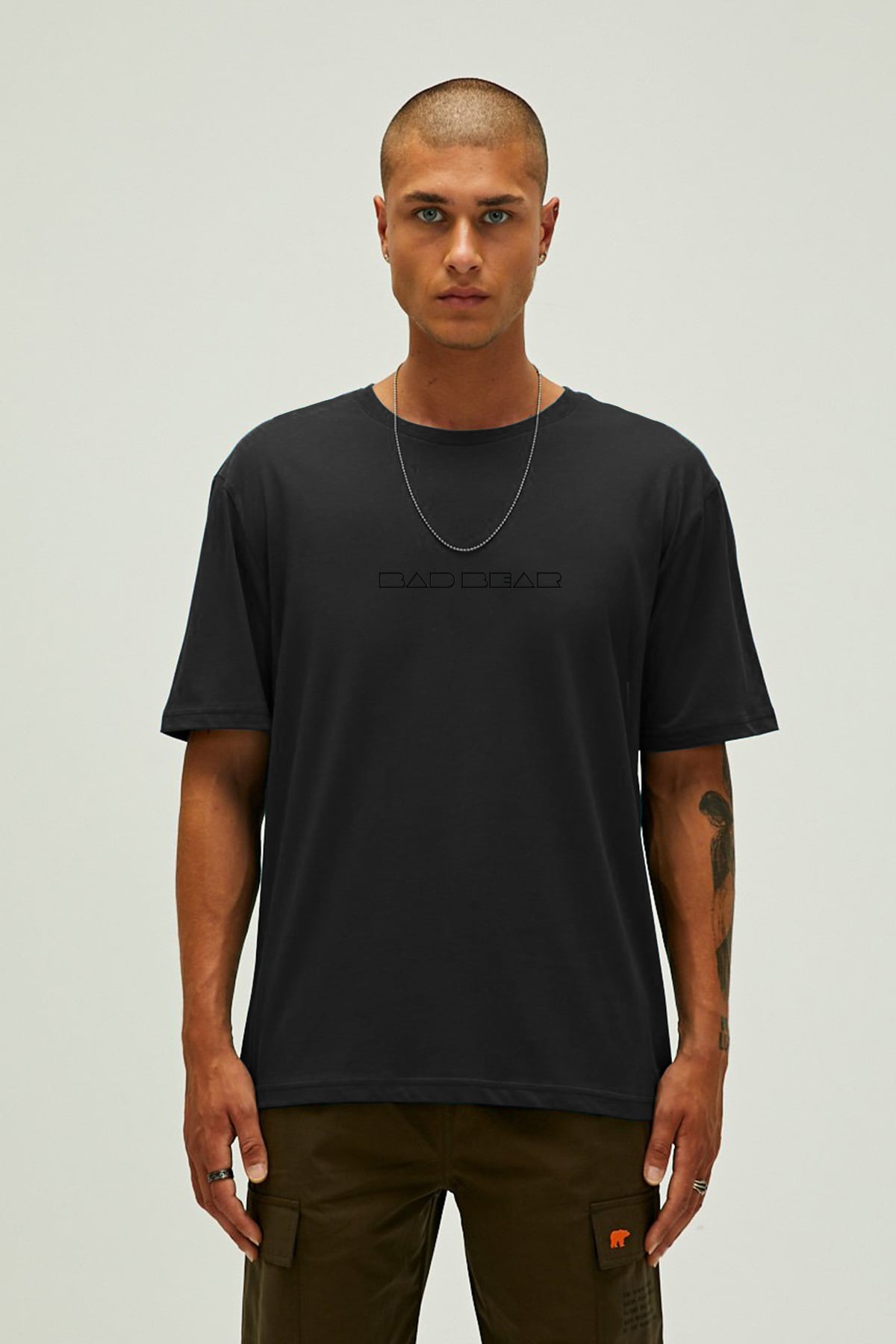 Small Lınes Erkek Siyah Baskılı Tişört Oversize %100 Pamuk Günlük T-Shirt 