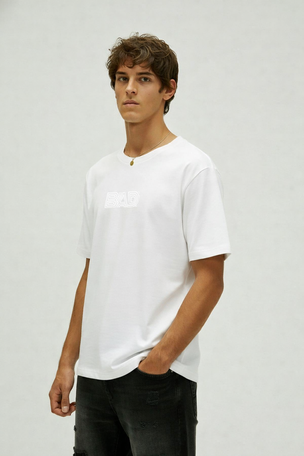 BadBear Maze Erkek Beyaz Baskılı Tişört Oversize %100 Pamuk Günlük T-Shirt