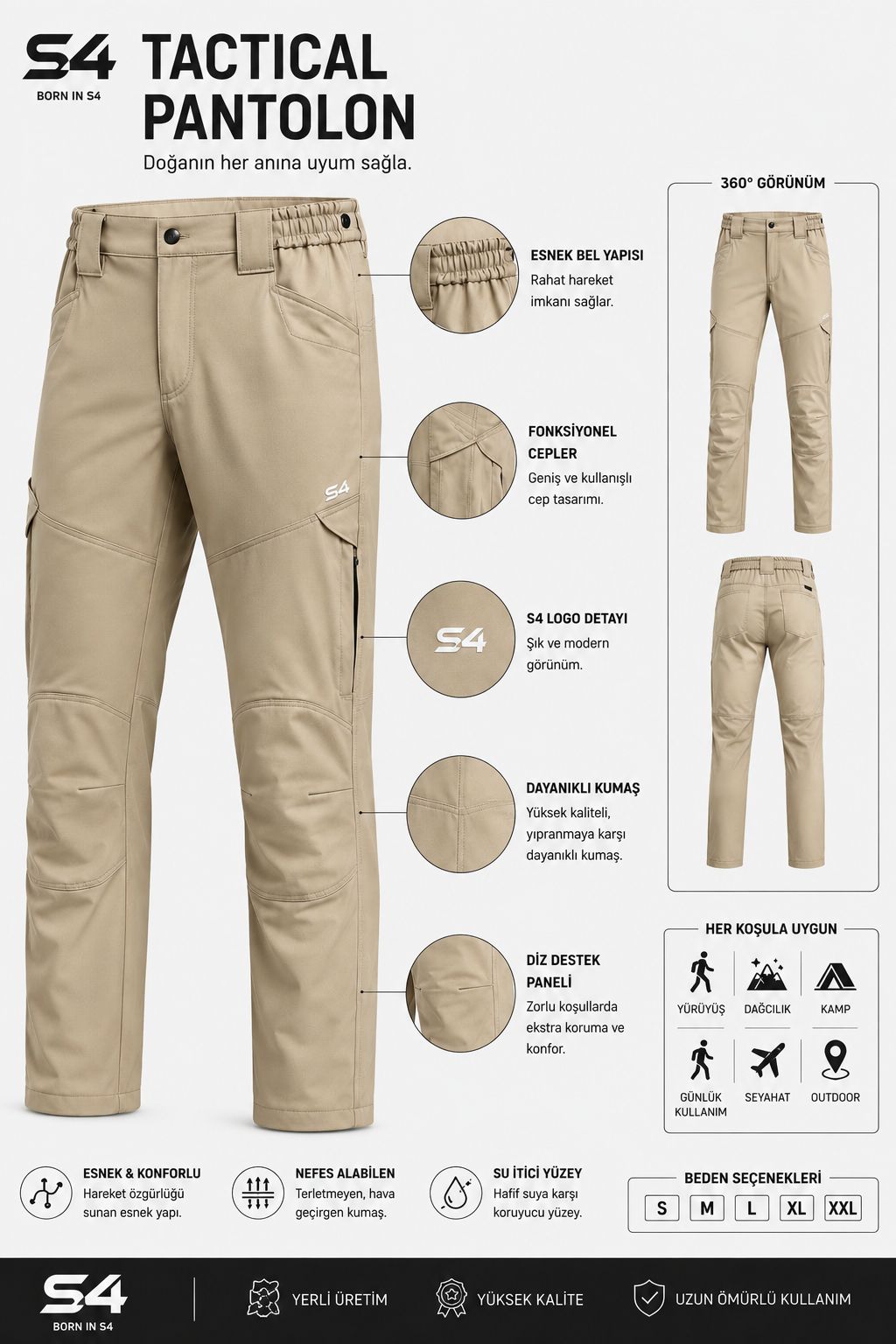 s4 Yeni Sezon Taktikal Pantolon bej