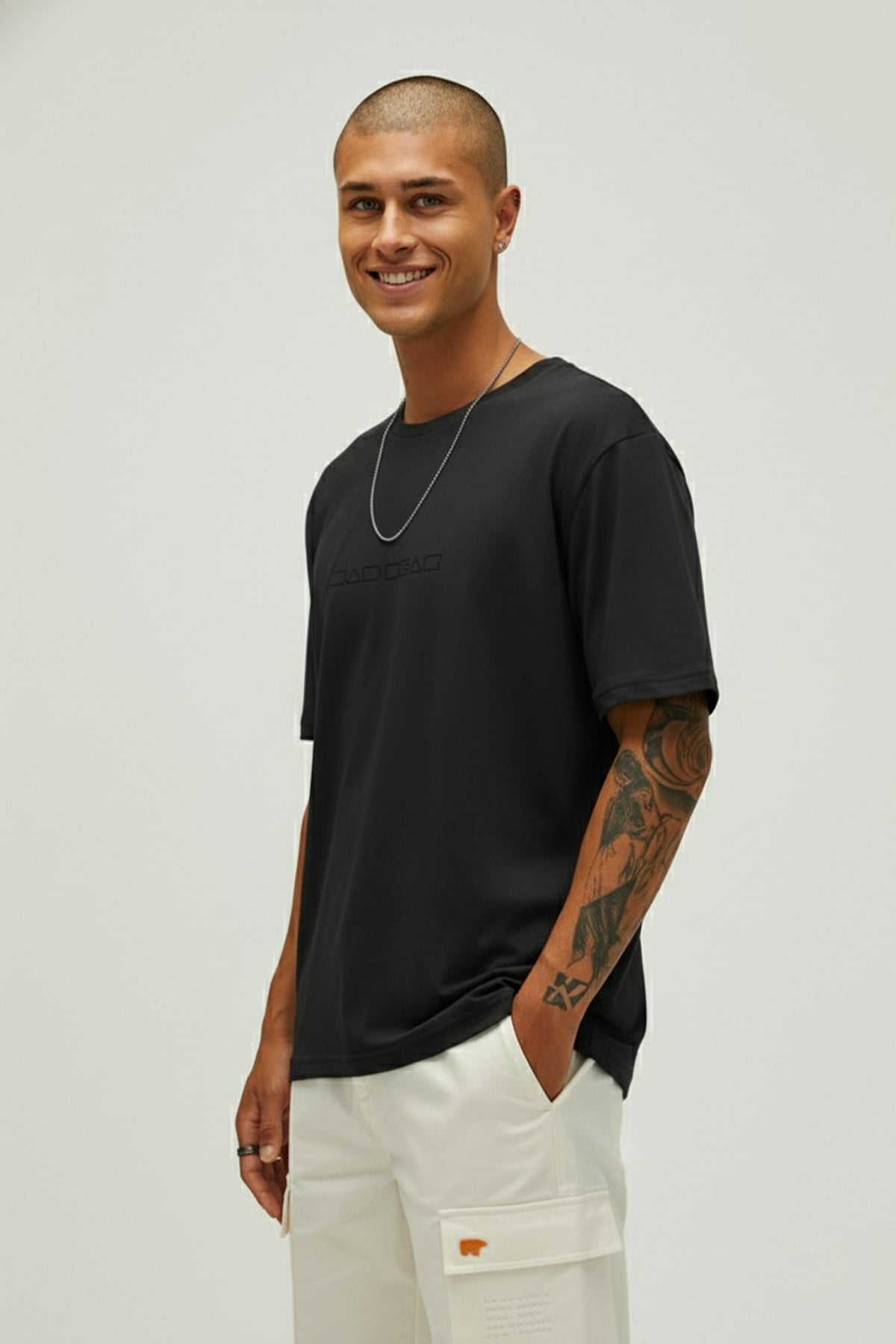 Small Lınes Erkek Siyah Baskılı Tişört Oversize %100 Pamuk Günlük T-Shirt