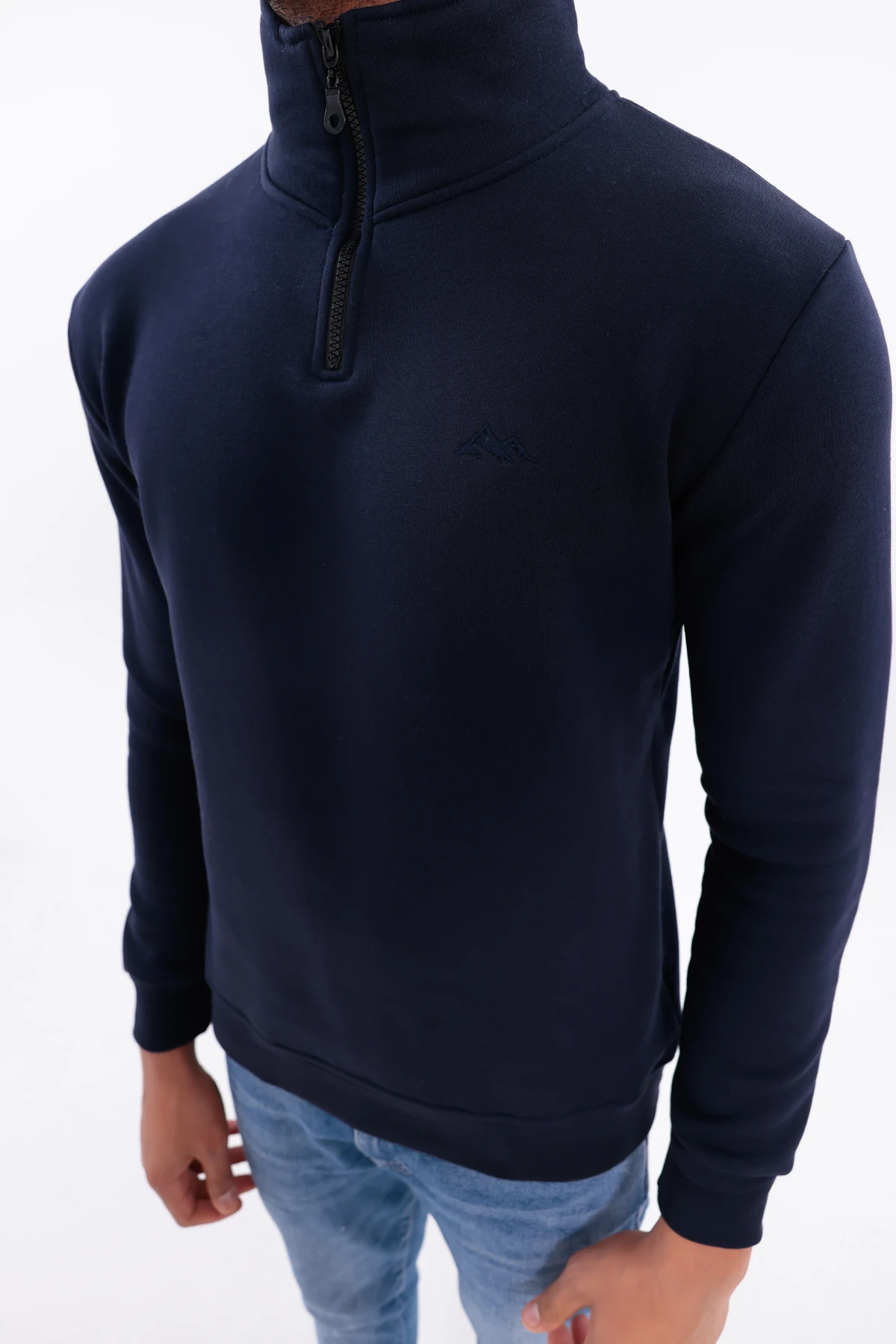 Sıfır4 Yarım Fermuarlı 3 iplik şardonlu Sweatshirt Lacivert Lacivert