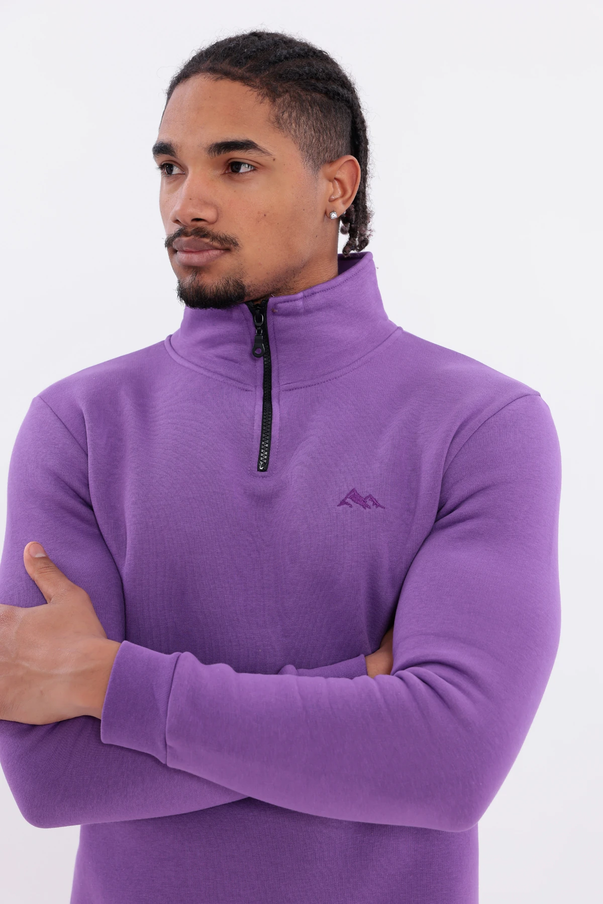 Sıfır4 Yarım Fermuarlı 3 iplik şardonlu Sweatshirt Mor mor