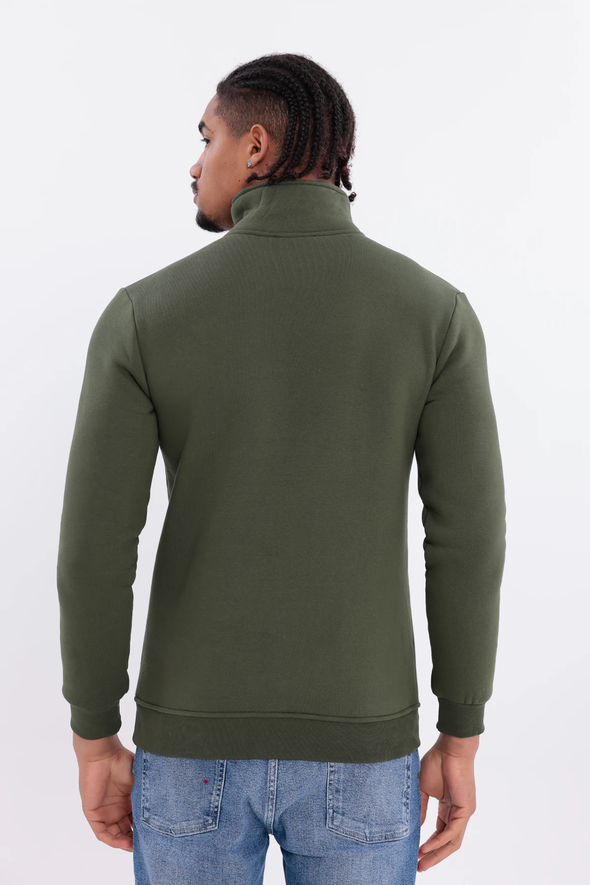 Sıfır4 Yarım Fermuarlı 3 iplik şardonlu Sweatshirt Yeşil Yeşil
