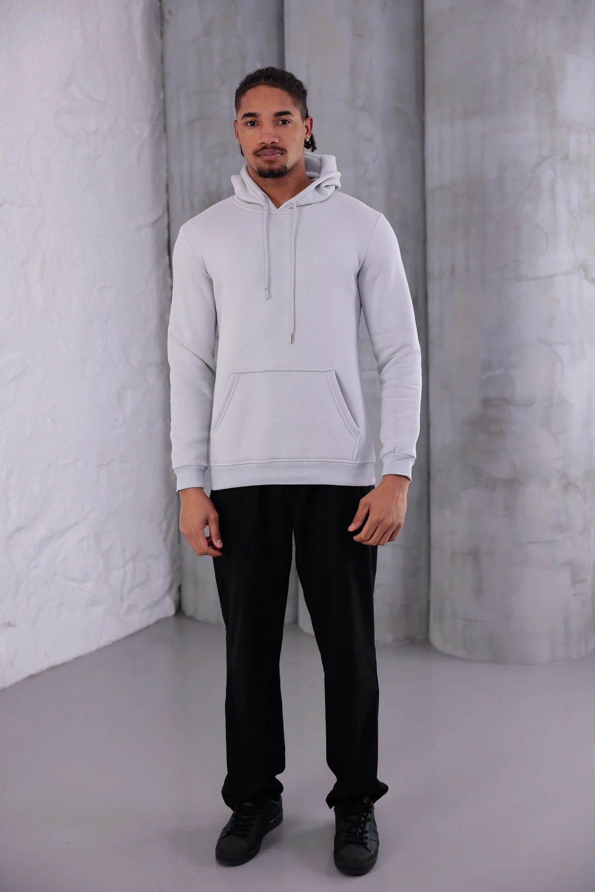 SIFIR4 3 İplik Şardonlu Kapüşonlu Sweatshirt Buz grisi buz gri