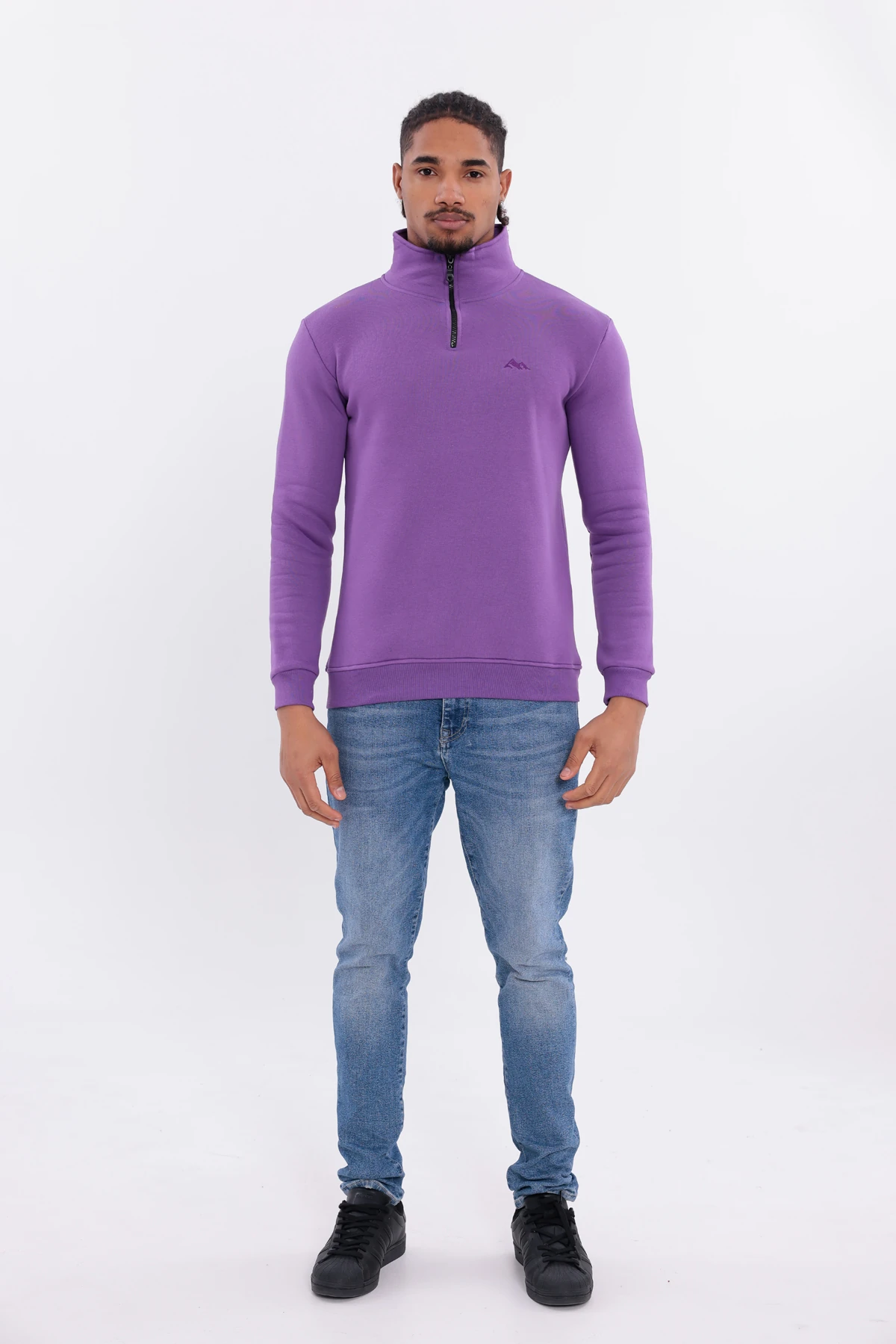 Sıfır4 Yarım Fermuarlı 3 iplik şardonlu Sweatshirt Mor mor