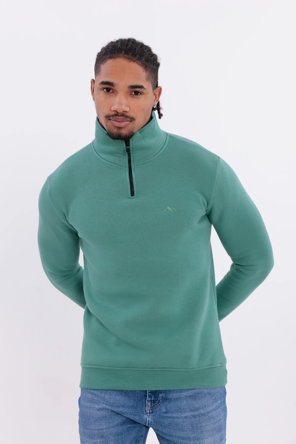 Sıfır4 Yarım Fermuarlı 3 iplik şardonlu Sweatshirt Mint Yeşili mint yeşili