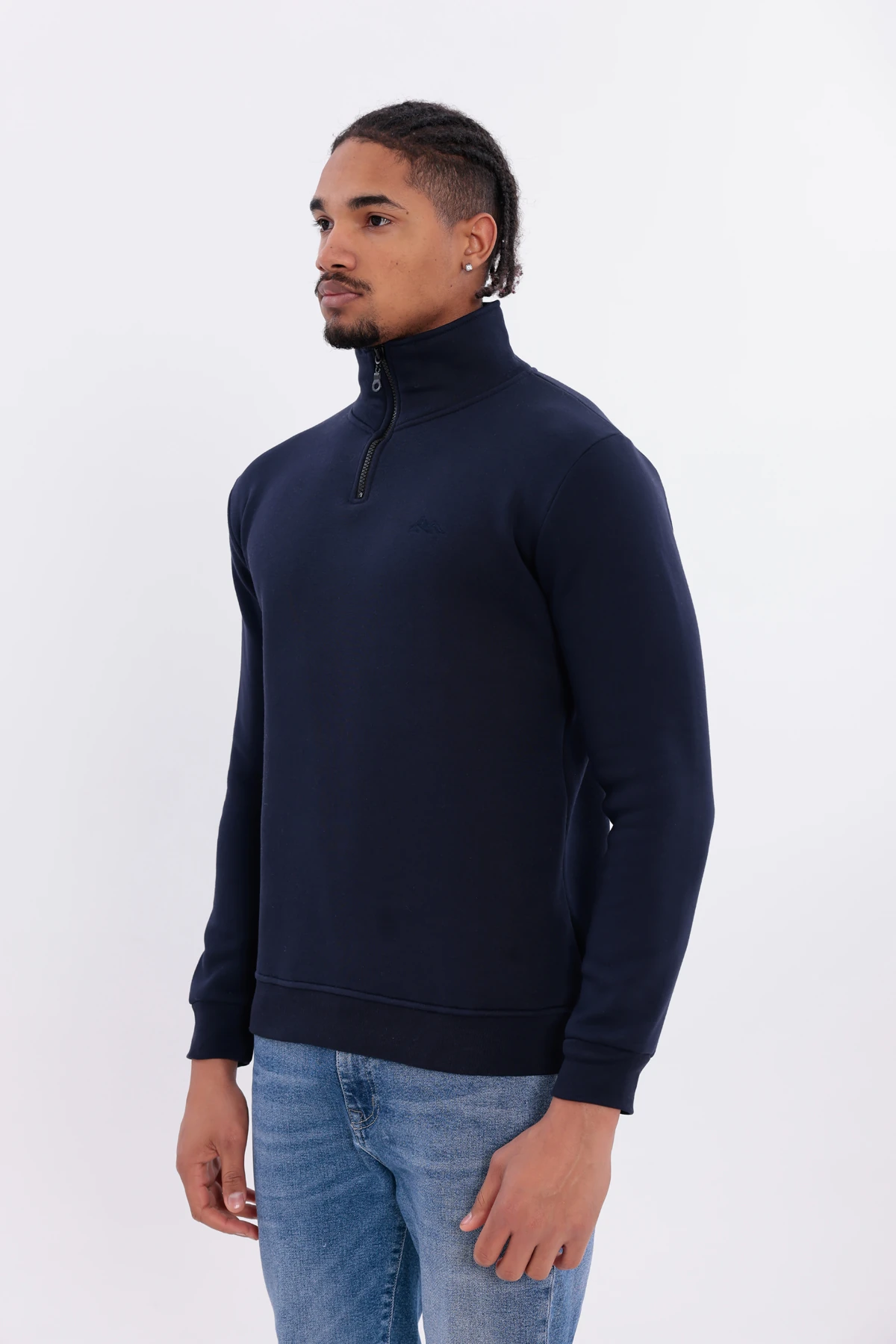 Sıfır4 Yarım Fermuarlı 3 iplik şardonlu Sweatshirt Lacivert Lacivert