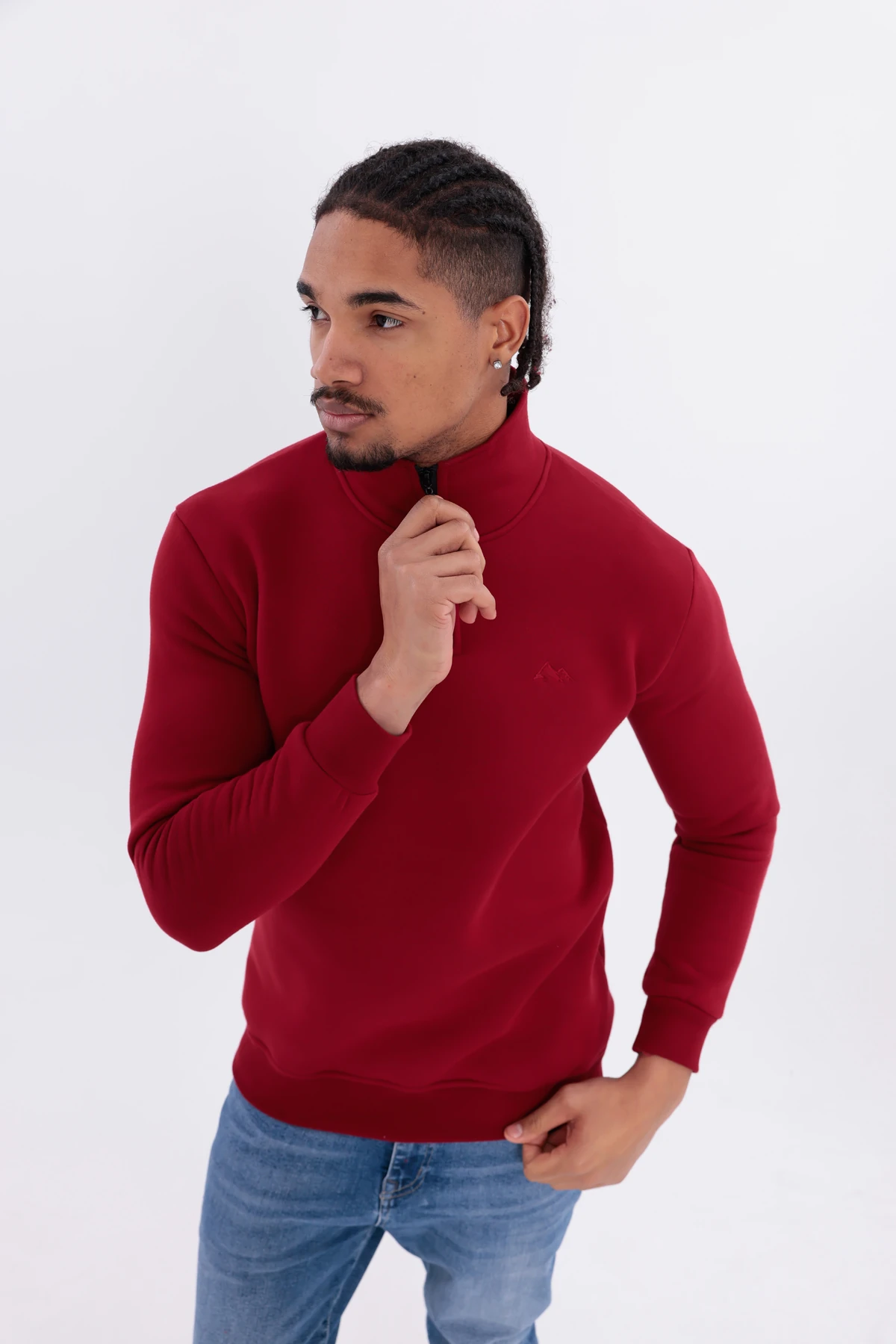 Sıfır4 Yarım Fermuarlı 3 iplik şardonlu Sweatshirt Bordo Bordo