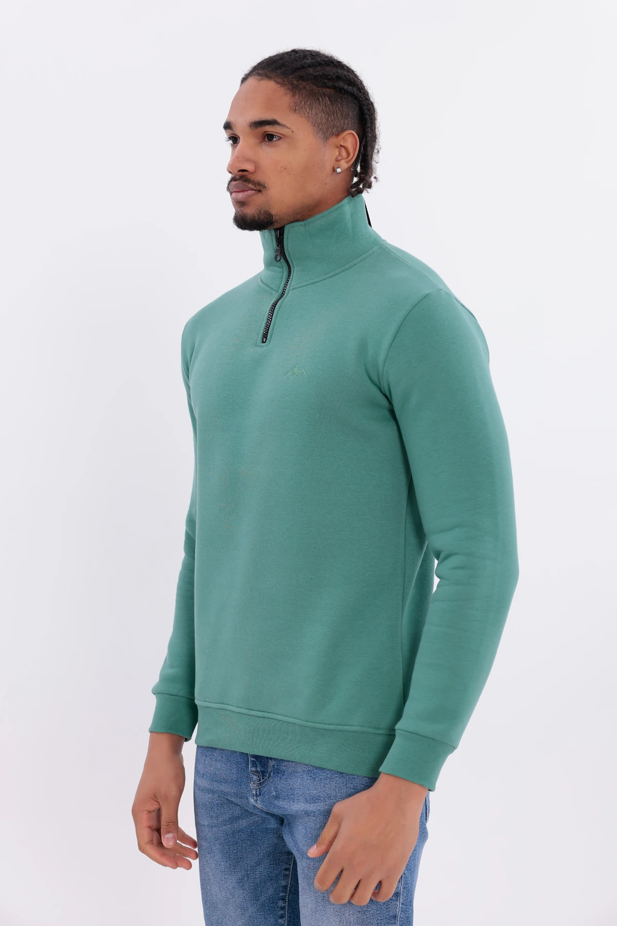 Sıfır4 Yarım Fermuarlı 3 iplik şardonlu  Sweatshirt Mint Yeşili mint yeşili