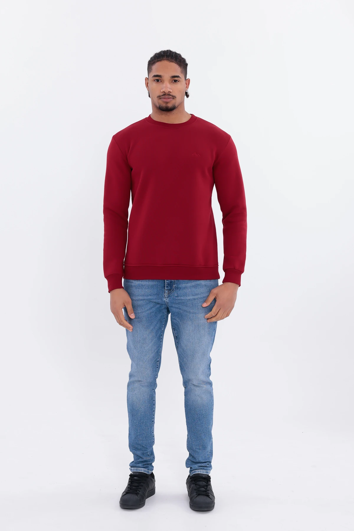 Sıfır4 Comfort Fit 3 İplik Şardonlu Sweatshirt bordo Bordo