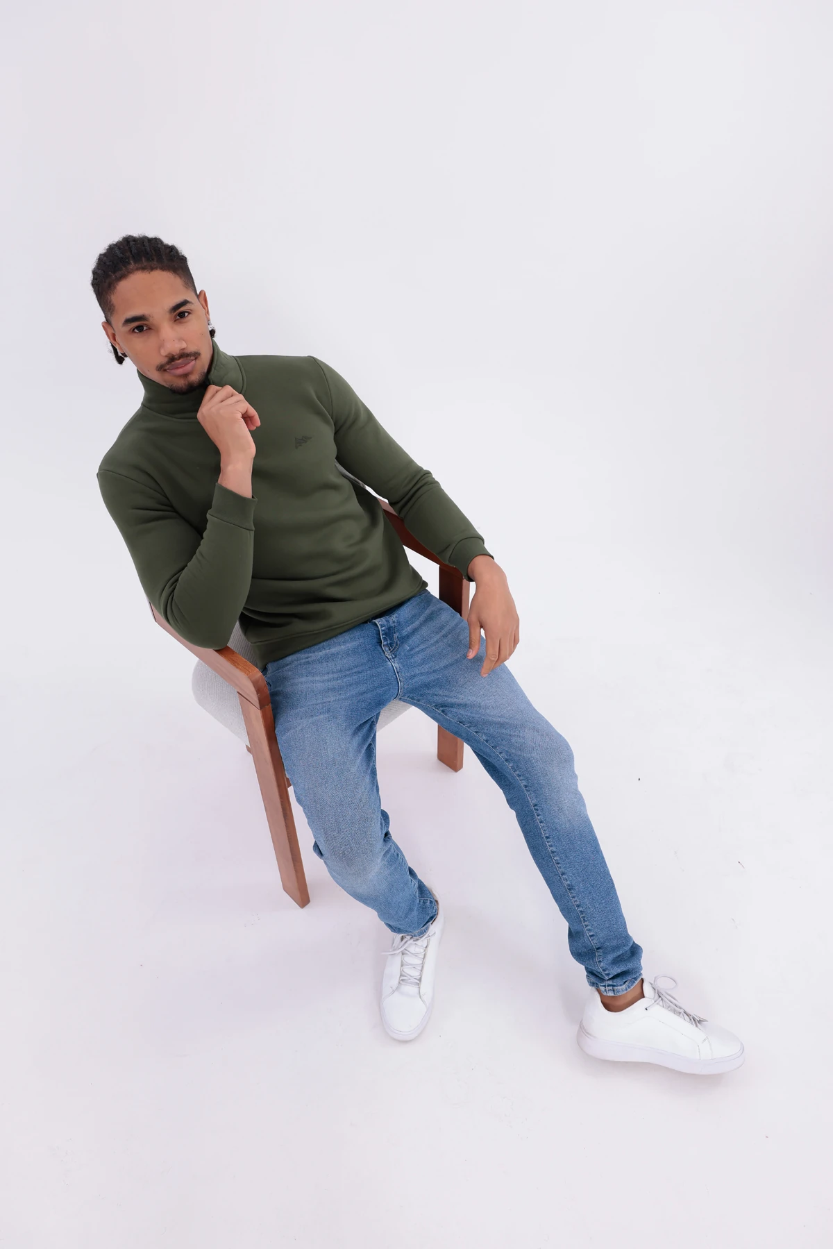 Sıfır4 Yarım Fermuarlı 3 iplik şardonlu  Sweatshirt Yeşil Yeşil