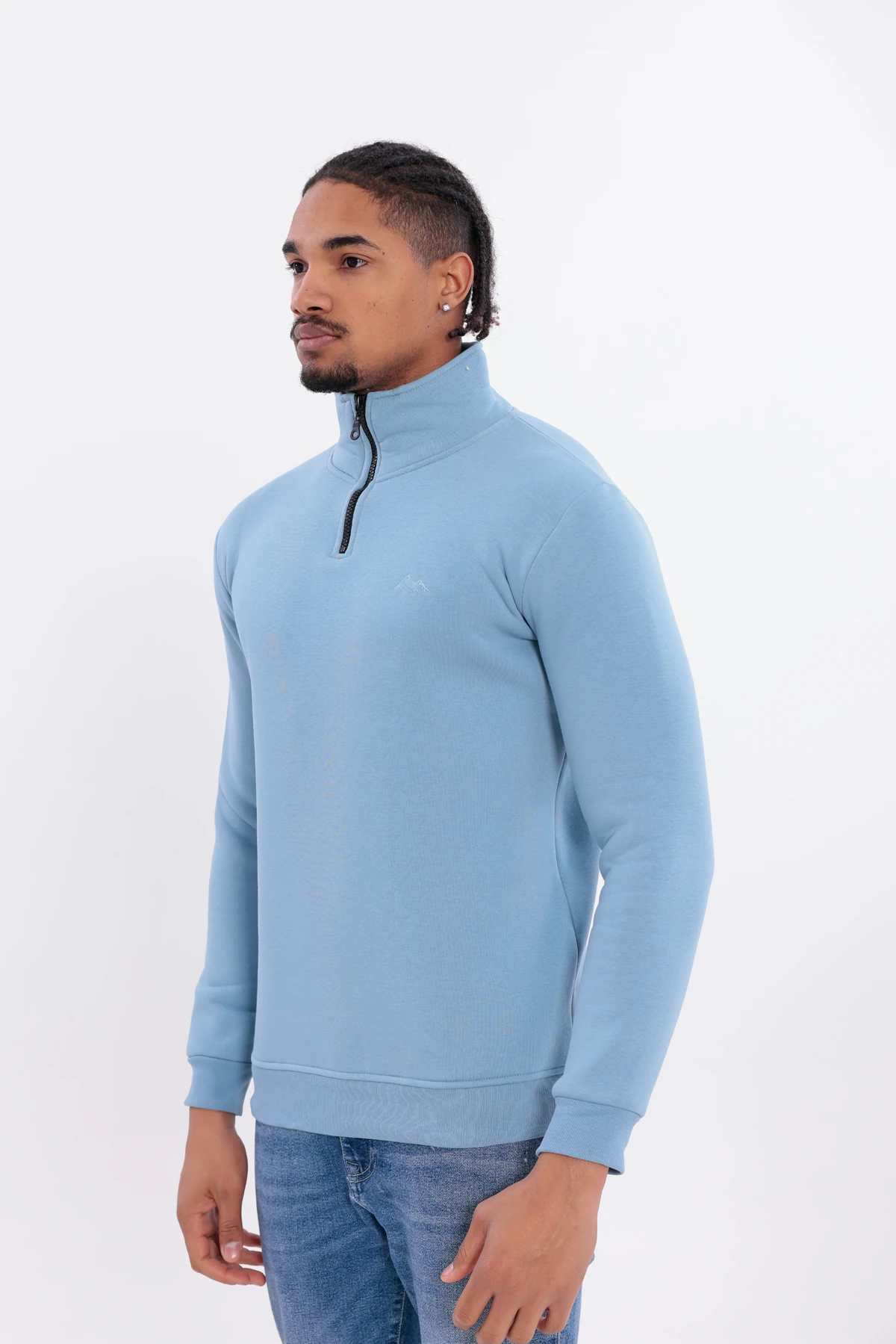 Sıfır4 Yarım Fermuarlı 3 iplik şardonlu  Sweatshirt gökyüzü mavisi gökyüzü mavisi