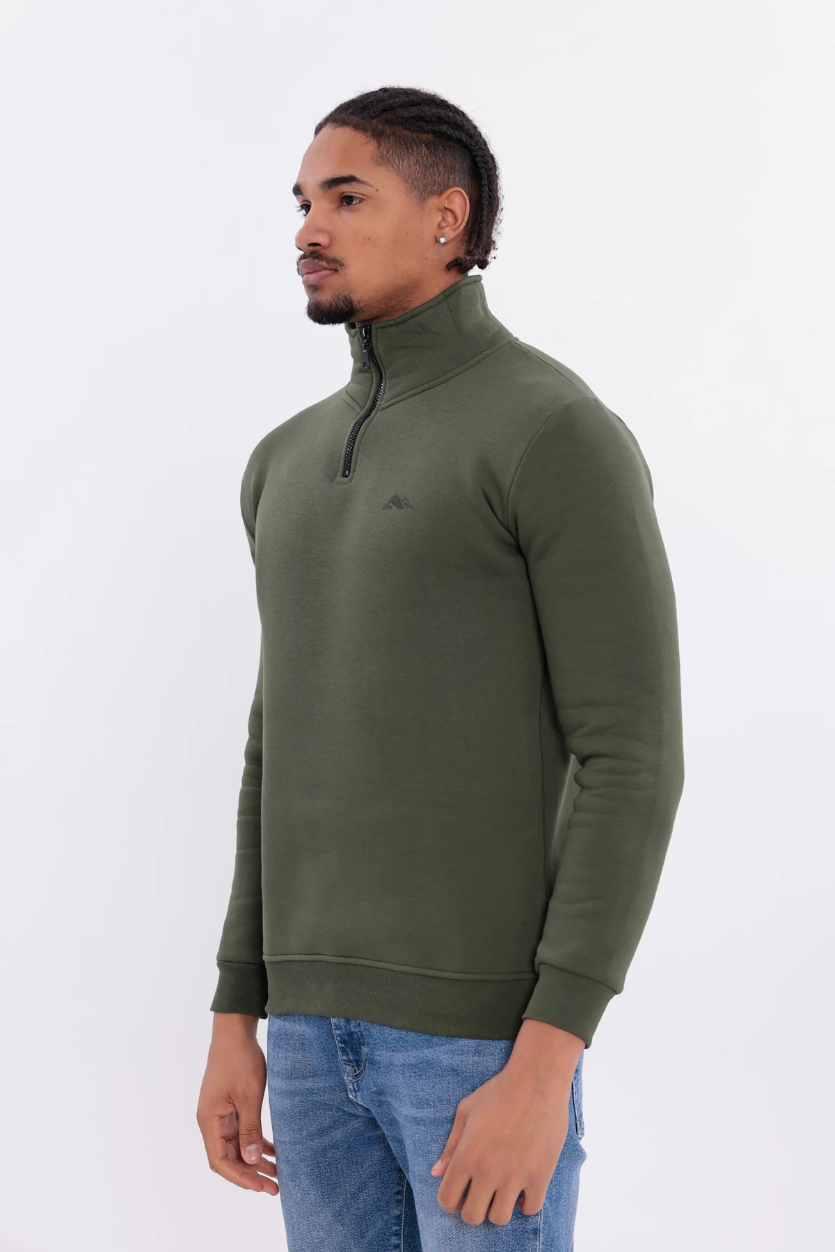 Sıfır4 Yarım Fermuarlı 3 iplik şardonlu Sweatshirt Yeşil Yeşil