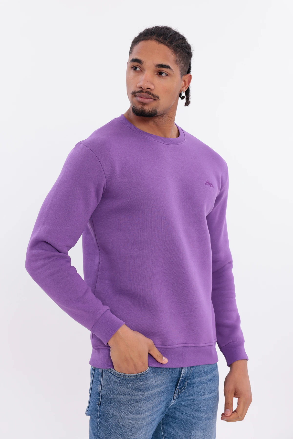 Sıfır4 Comfort Fit 3 İplik Şardonlu Sweatshirt Mor mor