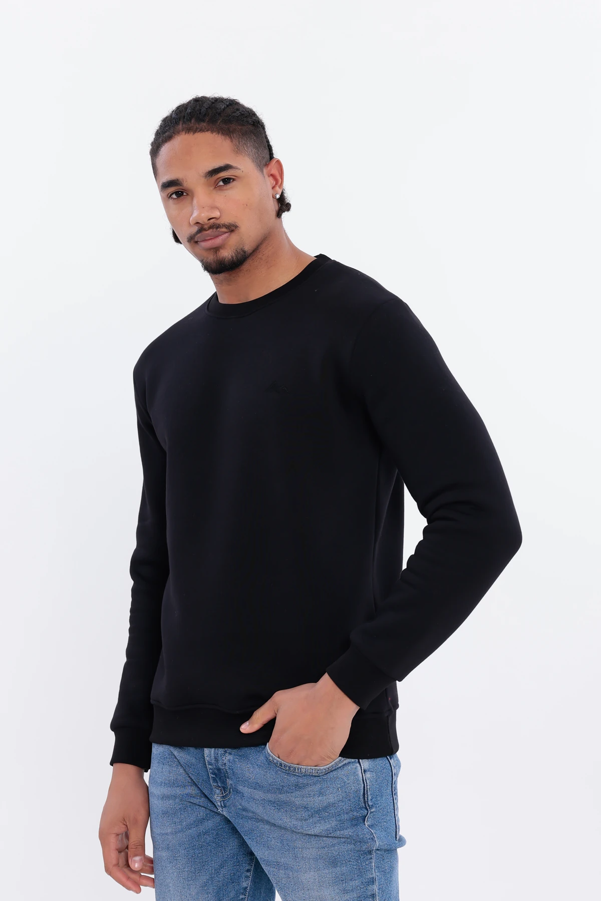 Sıfır4 Comfort Fit 3 İplik Şardonlu Sweatshirt siyah Siyah