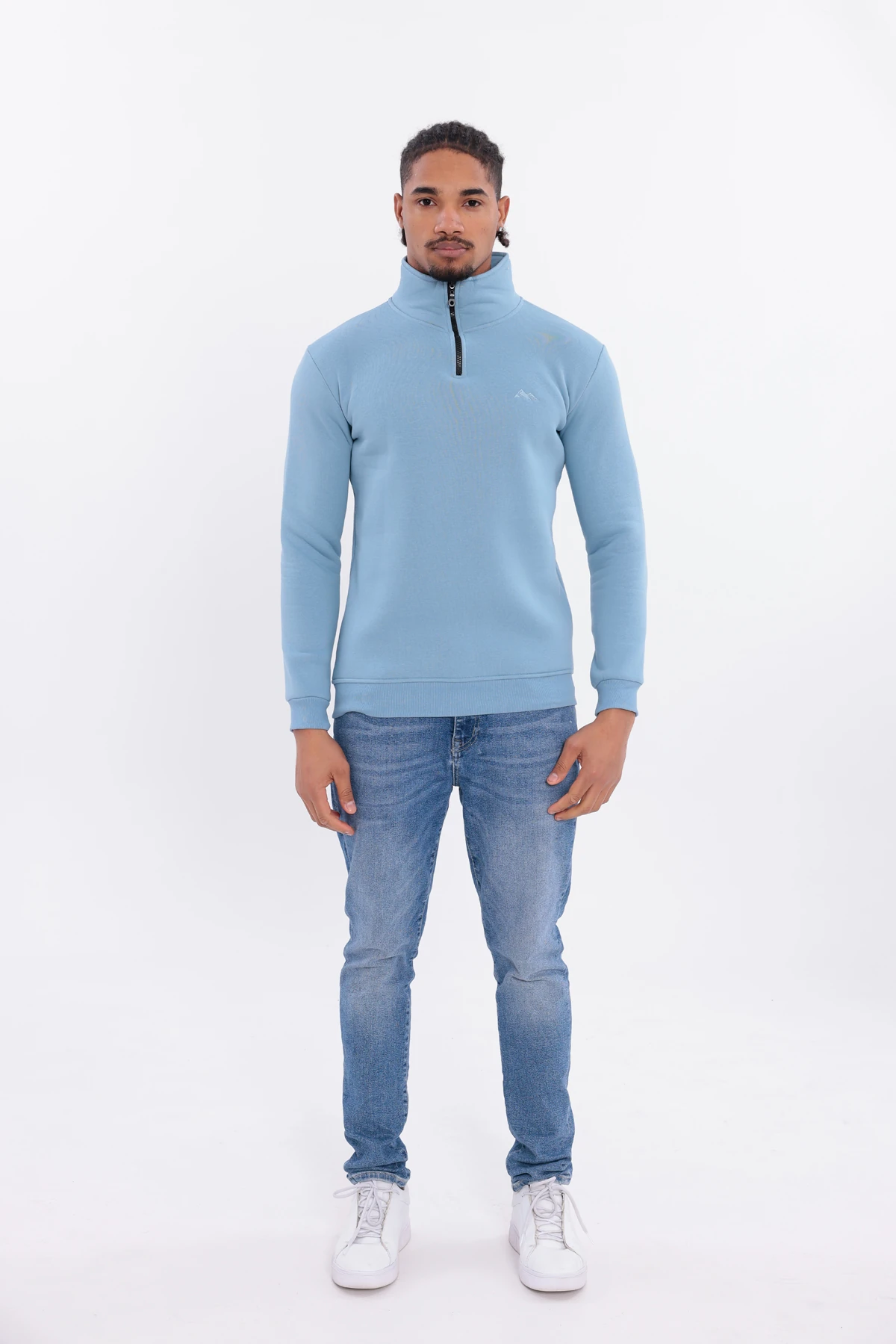 Sıfır4 Yarım Fermuarlı 3 iplik şardonlu  Sweatshirt gökyüzü mavisi gökyüzü mavisi