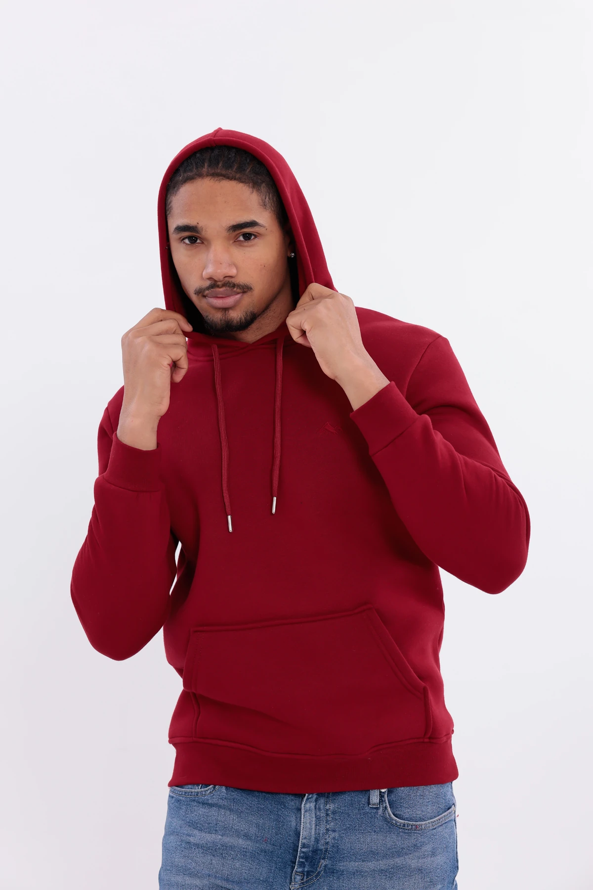 SIFIR4 3 İplik Şardonlu Kapüşonlu Sweatshirt Bordo Bordo