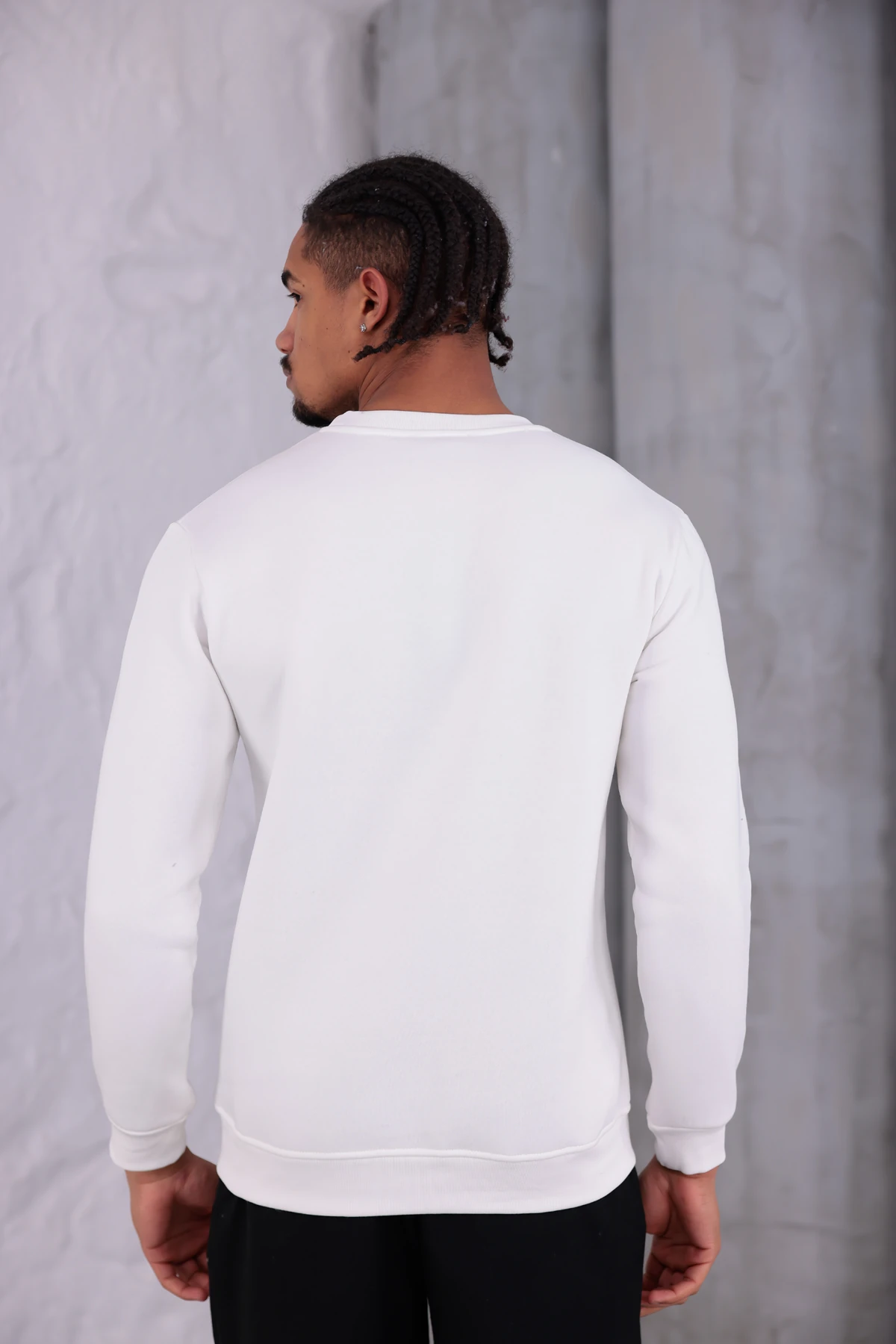Sıfır4 Comfort Fit 3 İplik Şardonlu Sweatshirt beyaz mint