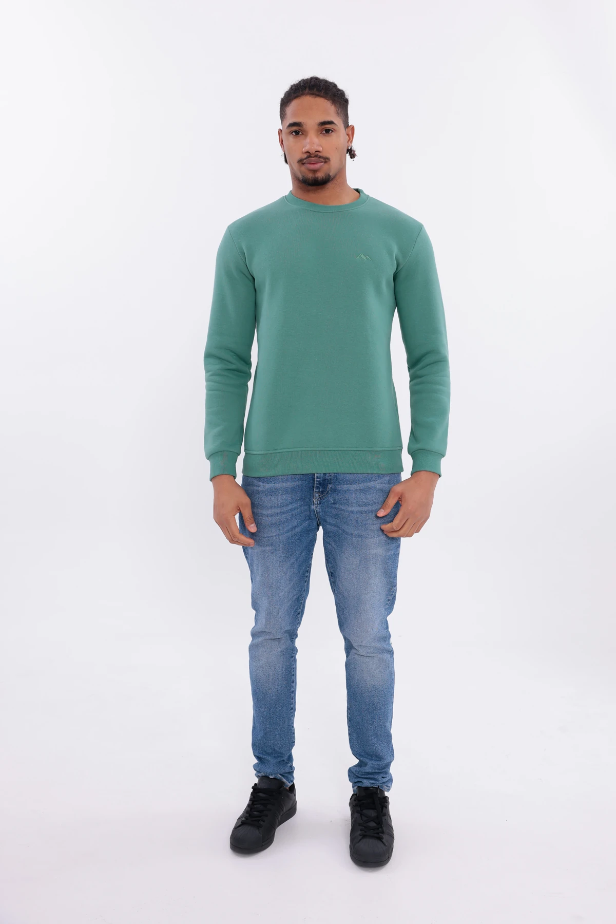 Sıfır4 Comfort Fit 3 İplik Şardonlu Sweatshirt yeşil Yeşil