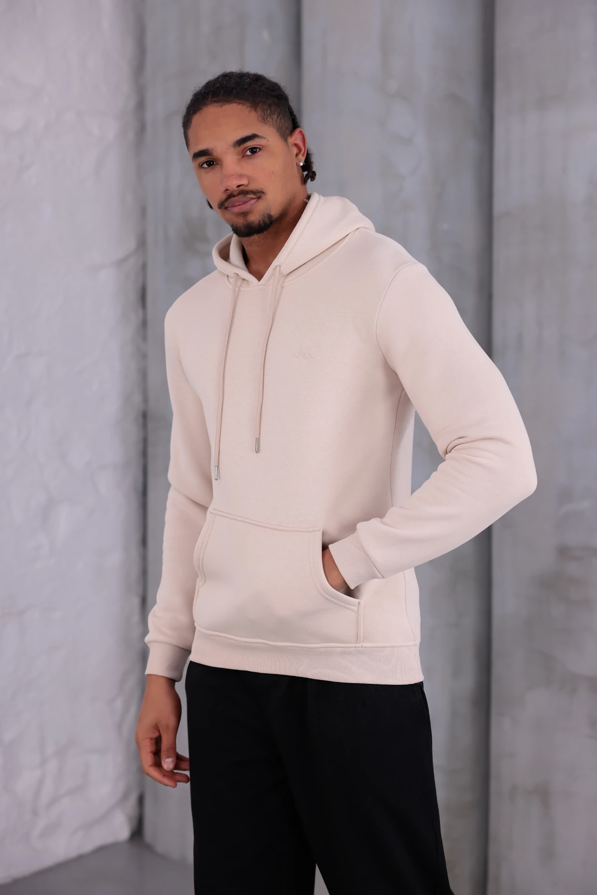 SIFIR4 3 İplik Şardonlu Kapüşonlu Sweatshirt Koyu Krem krem