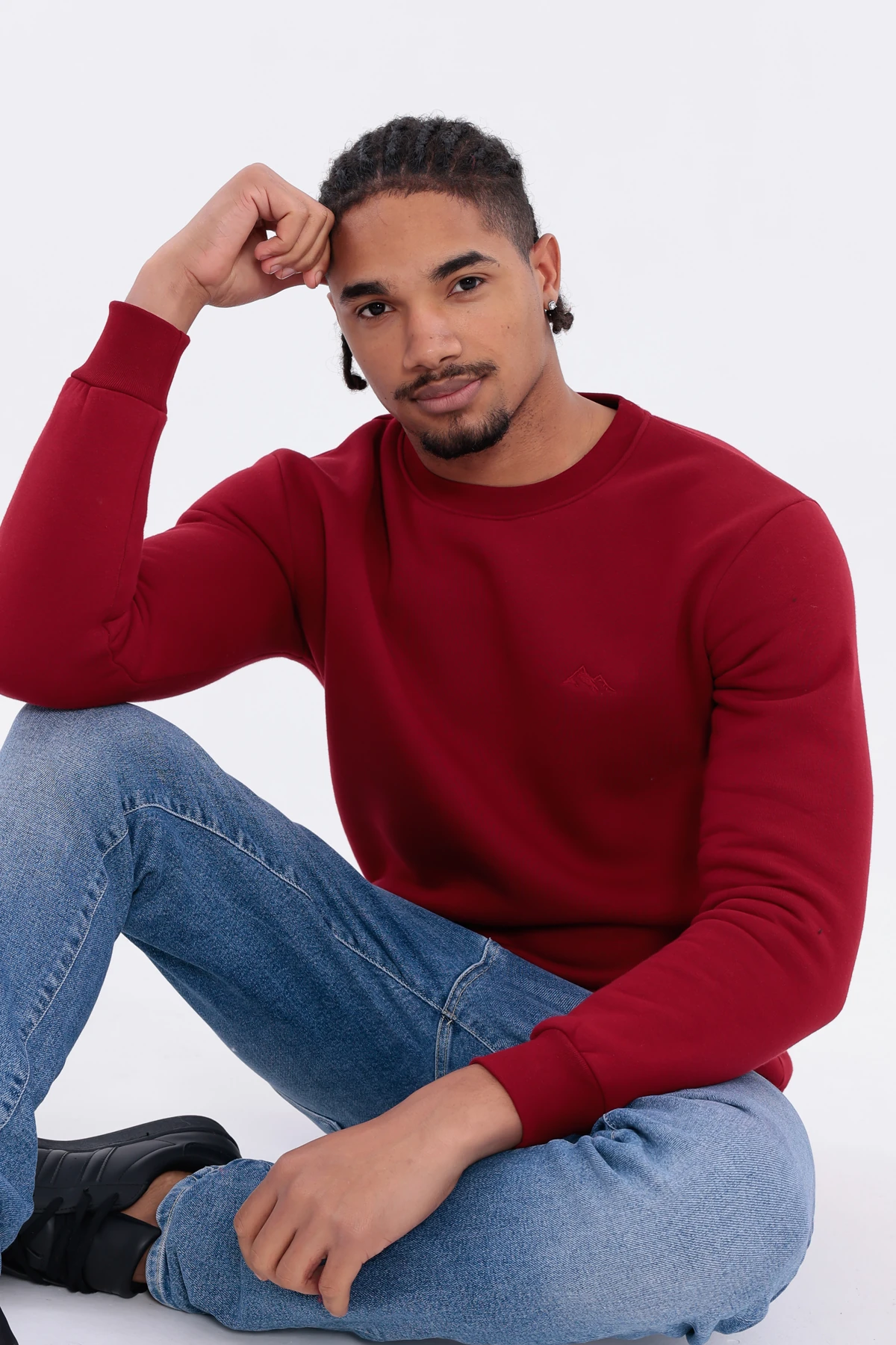 Sıfır4 Comfort Fit 3 İplik Şardonlu Sweatshirt bordo Bordo