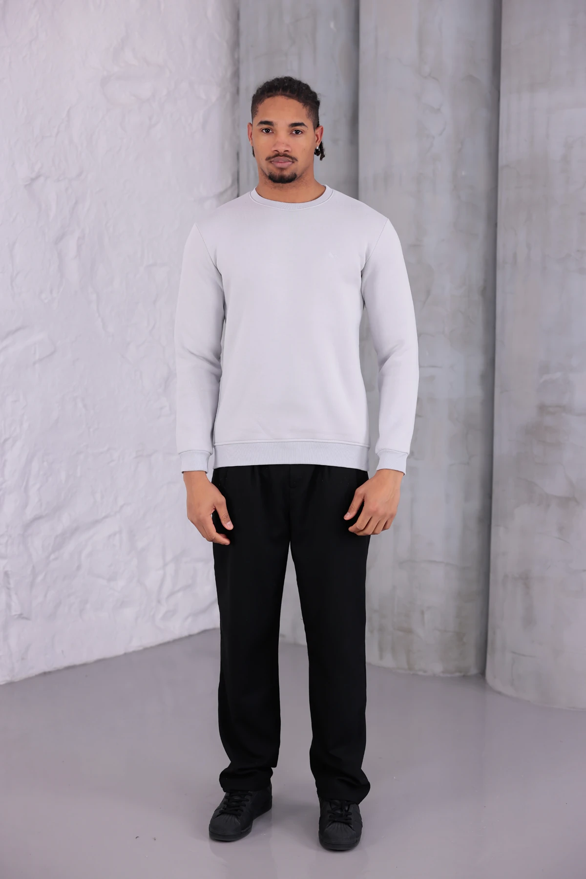 Sıfır4 Comfort Fit 3 İplik Şardonlu Sweatshirt açık gri açık gri