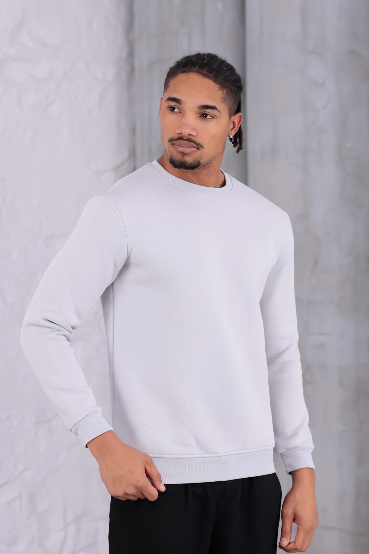 Sıfır4 Comfort Fit 3 İplik Şardonlu Sweatshirt açık gri açık gri