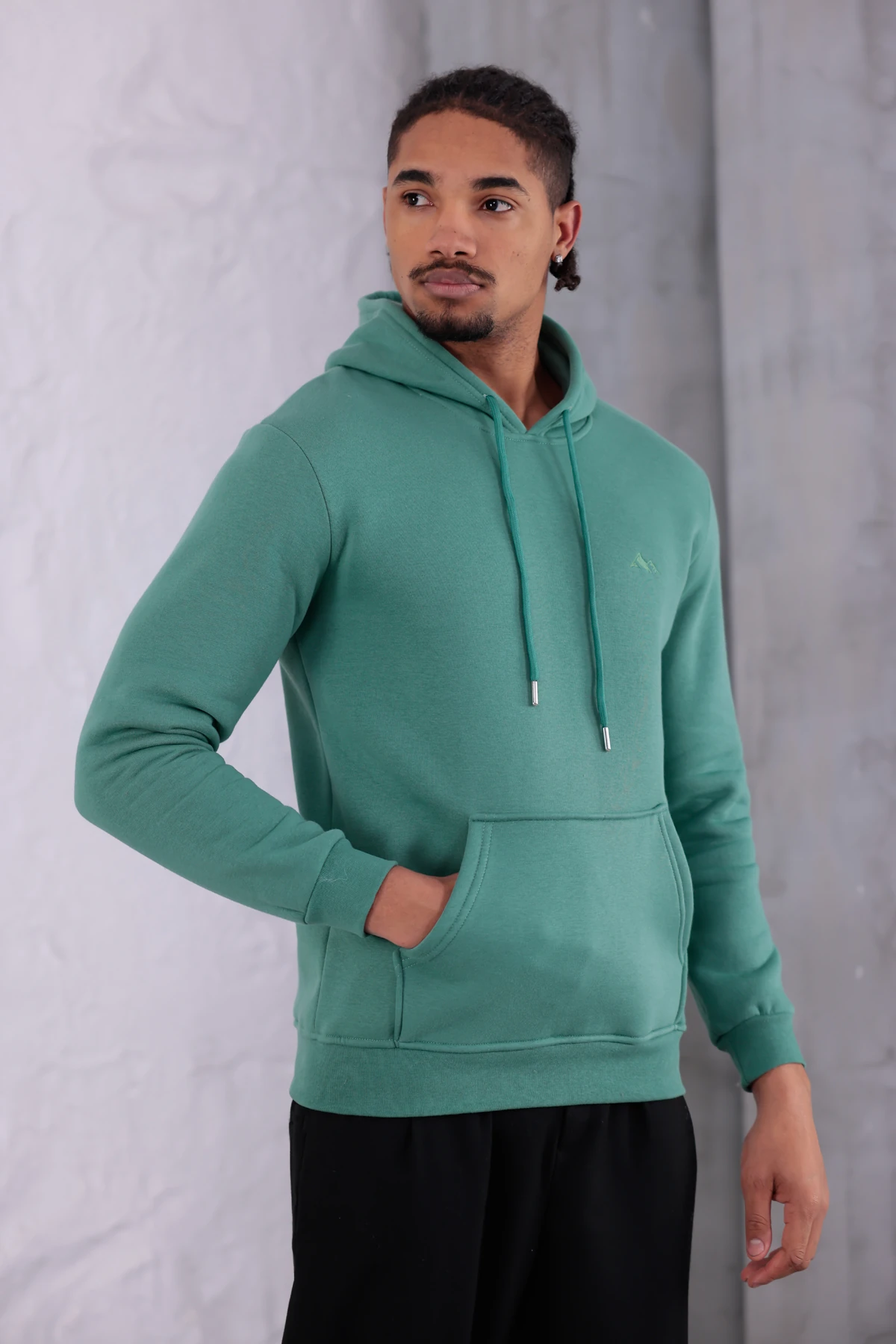 SIFIR4 3 İplik Şardonlu Kapüşonlu Sweatshirt Yeşil Yeşil