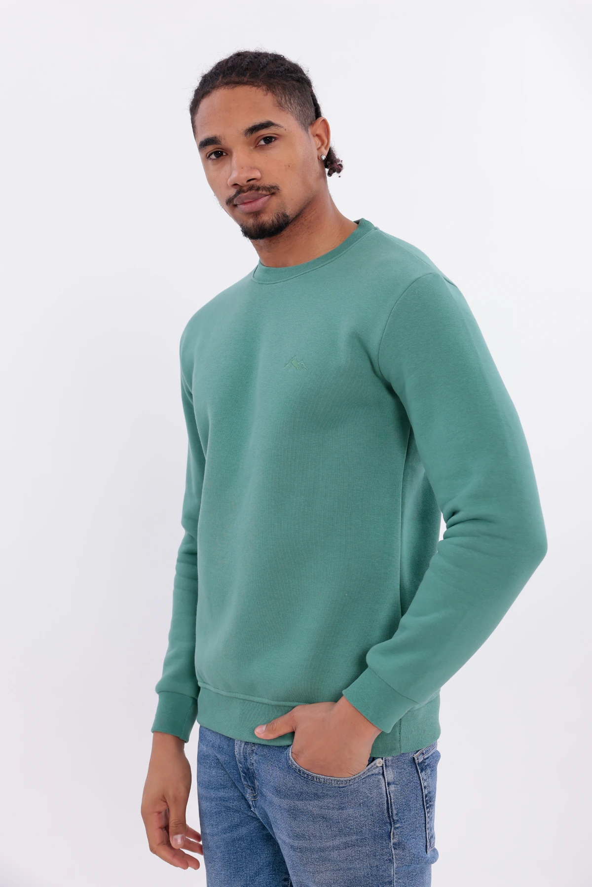Sıfır4 Comfort Fit 3 İplik Şardonlu Sweatshirt yeşil Yeşil