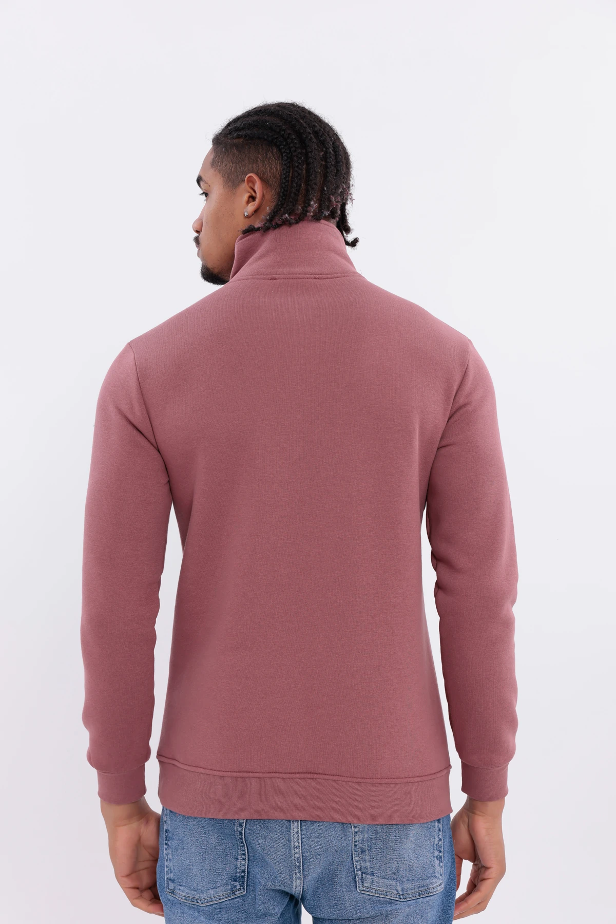 Sıfır4 Yarım Fermuarlı 3 iplik şardonlu  Sweatshirt gökyüzü mavisi Gül Kurusu gül kurusu