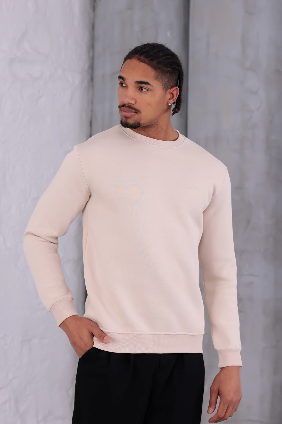 Sıfır4 Comfort Fit 3 İplik Şardonlu Sweatshirt krem krem