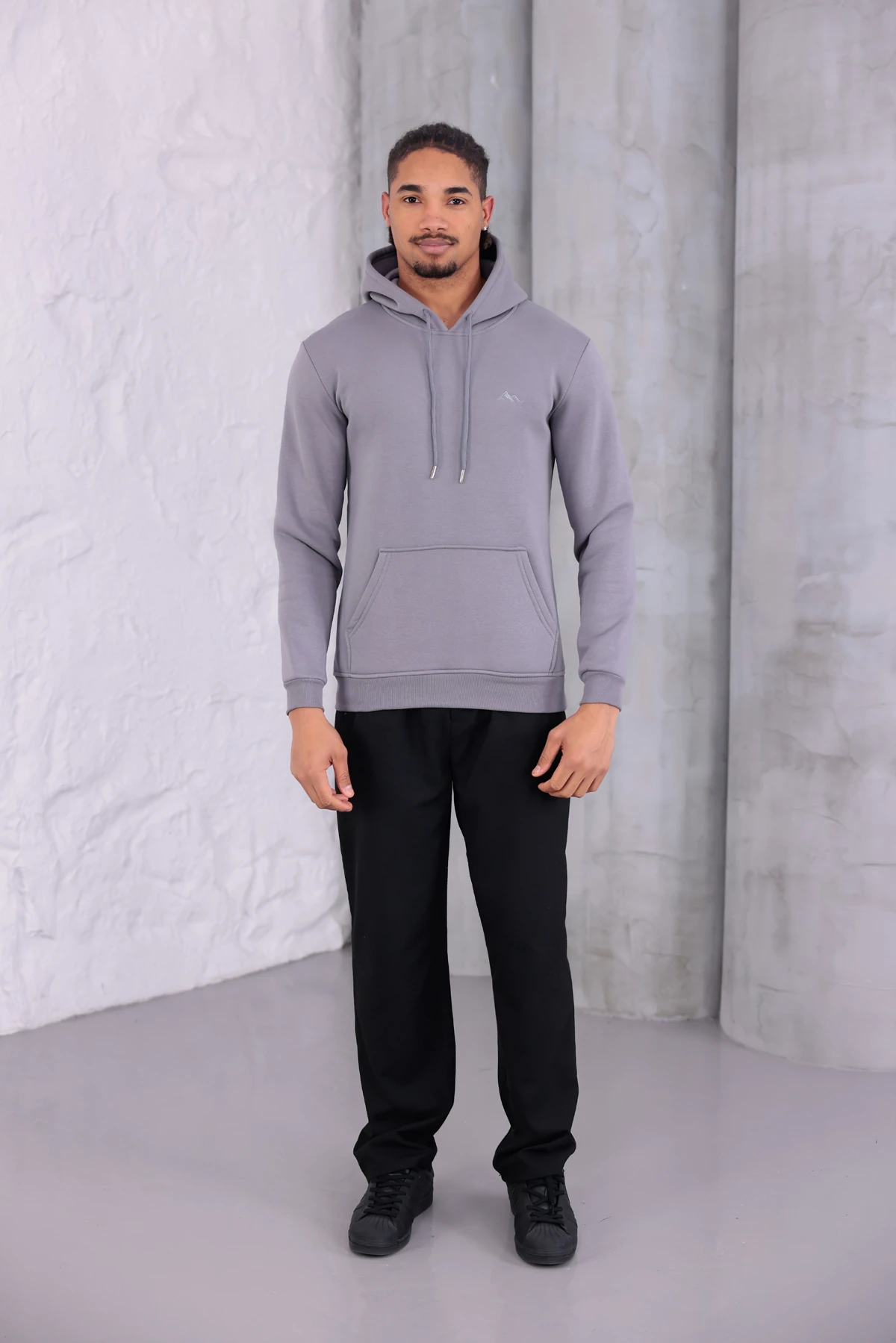 SIFIR4 3 İplik Şardonlu Kapüşonlu Sweatshirt Koyu Gri koyu gri