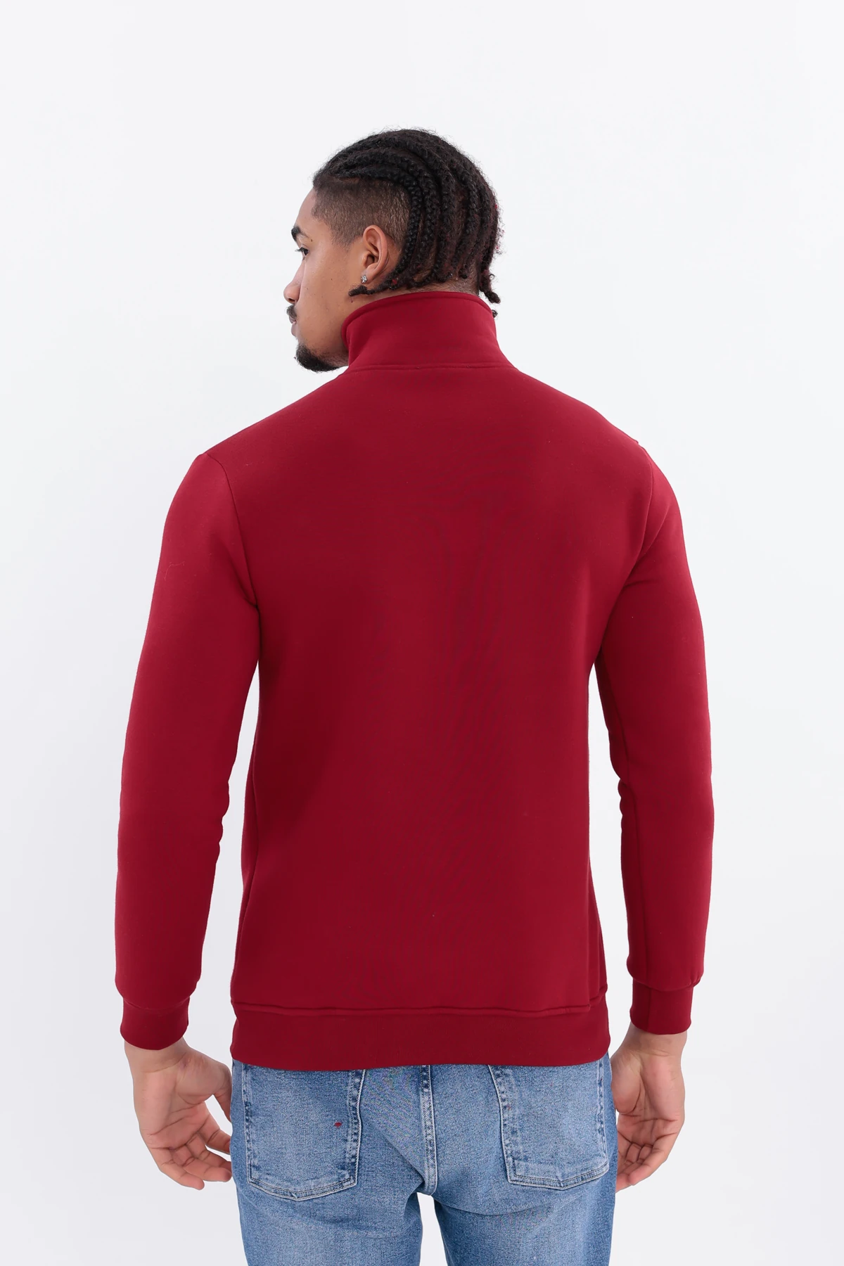 Sıfır4 Yarım Fermuarlı 3 iplik şardonlu Sweatshirt Bordo Bordo