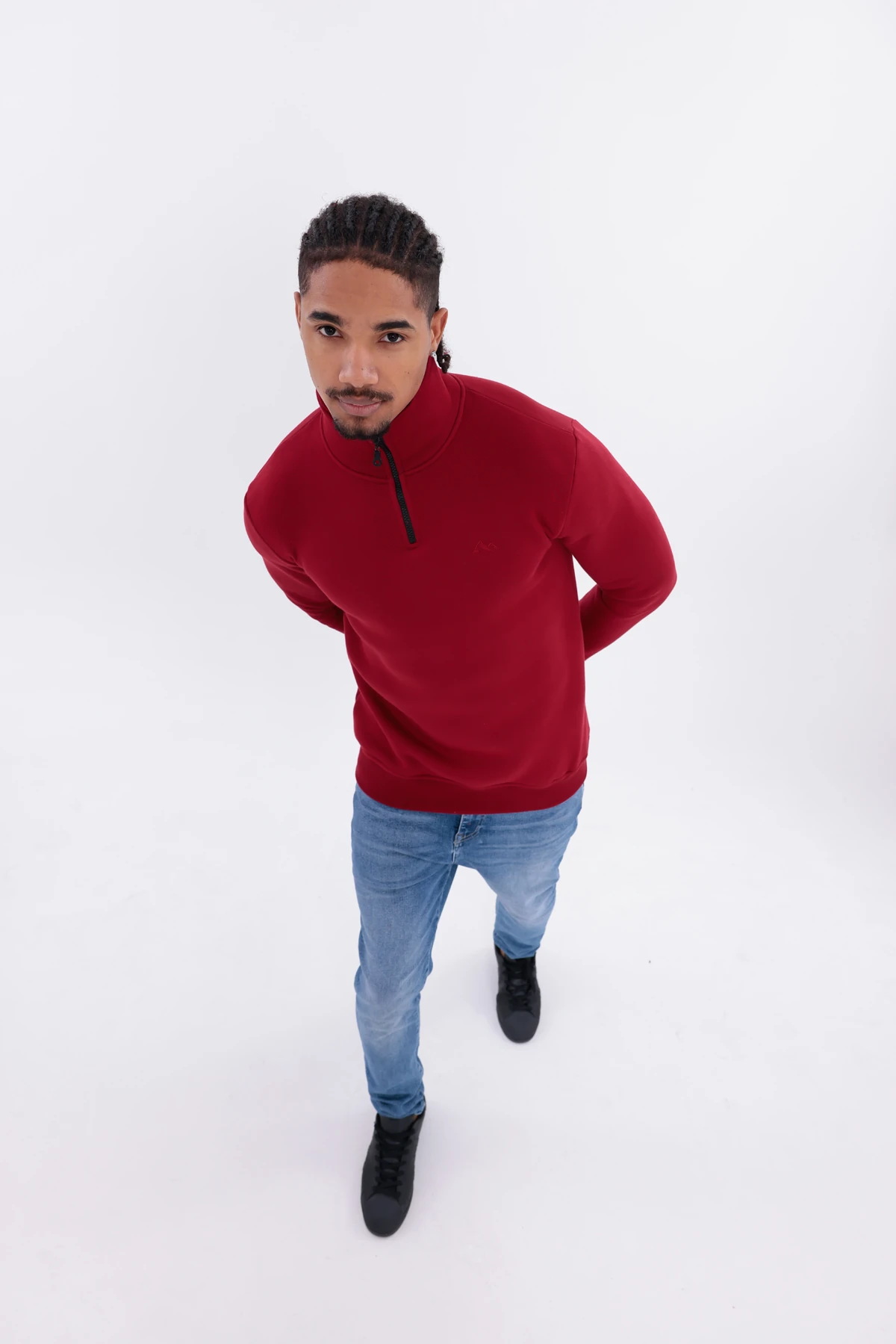 Sıfır4 Yarım Fermuarlı 3 iplik şardonlu Sweatshirt Bordo Bordo
