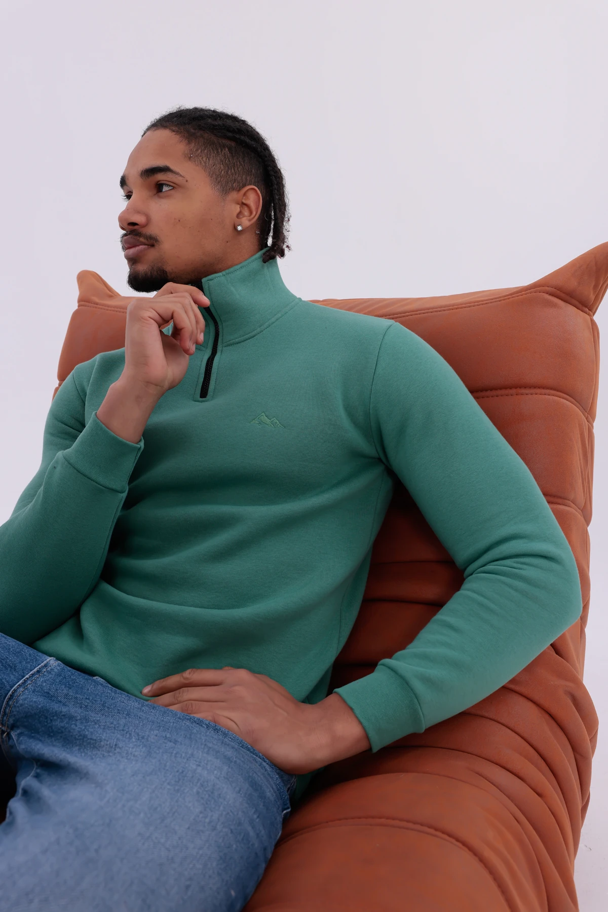 Sıfır4 Yarım Fermuarlı 3 iplik şardonlu  Sweatshirt Mint Yeşili mint yeşili