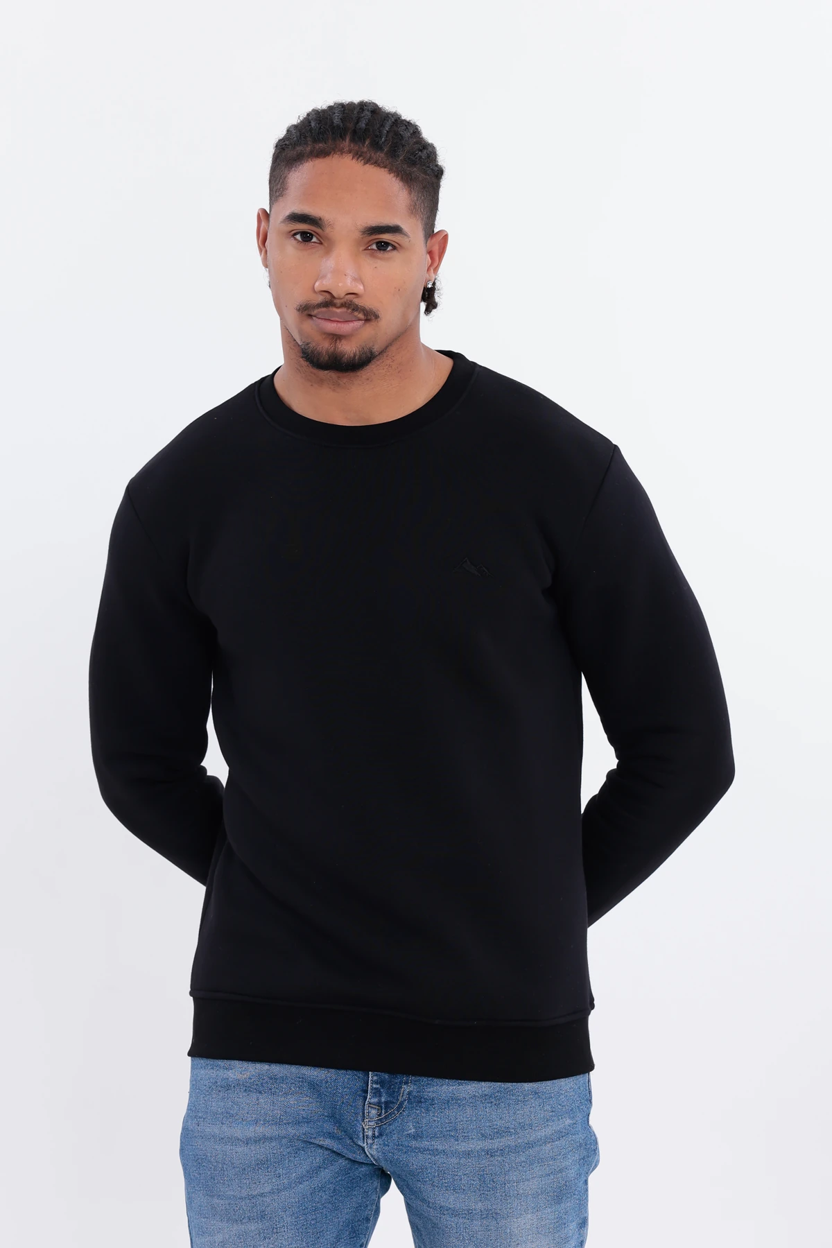 Sıfır4 Comfort Fit 3 İplik Şardonlu Sweatshirt siyah Siyah