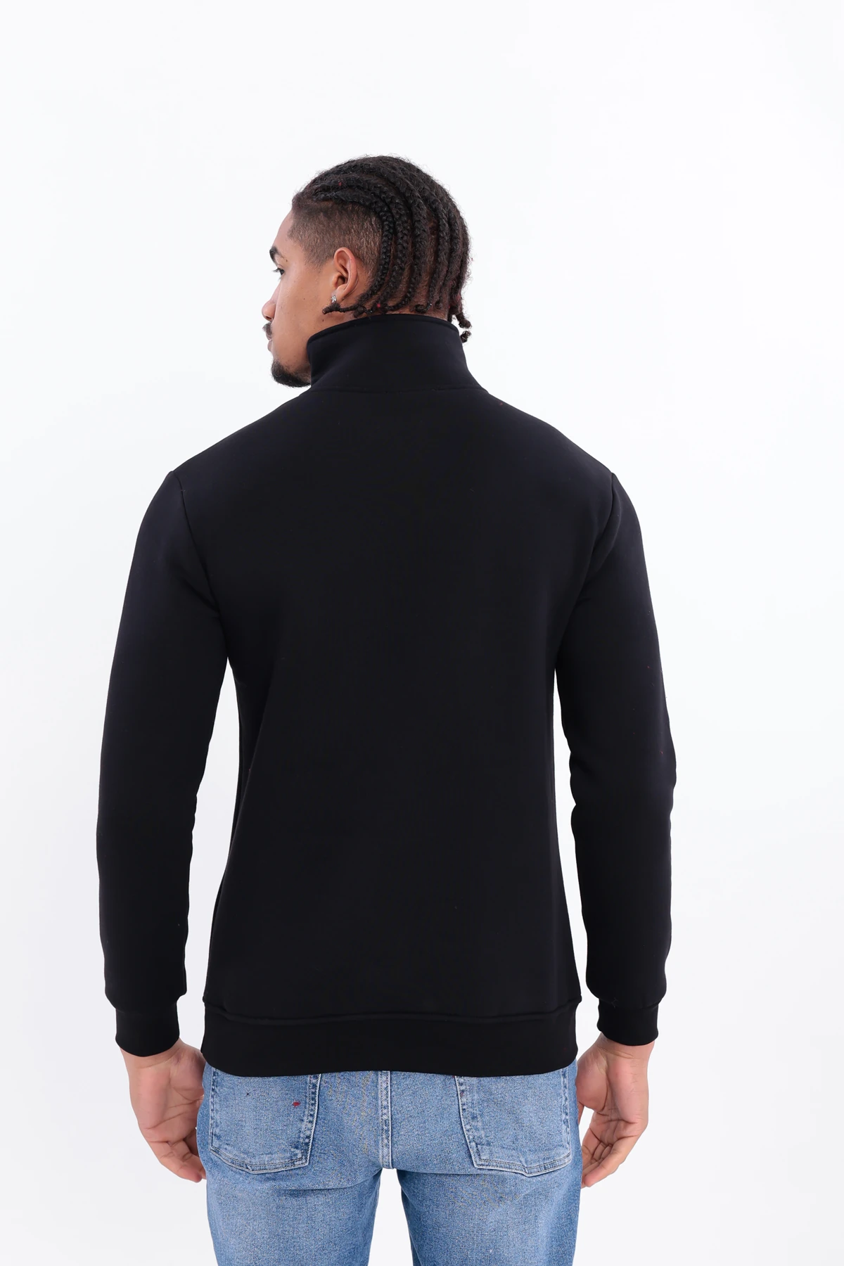 Sıfır4 Yarım Fermuarlı 3 iplik şardonlu Sweatshirt siyah Siyah