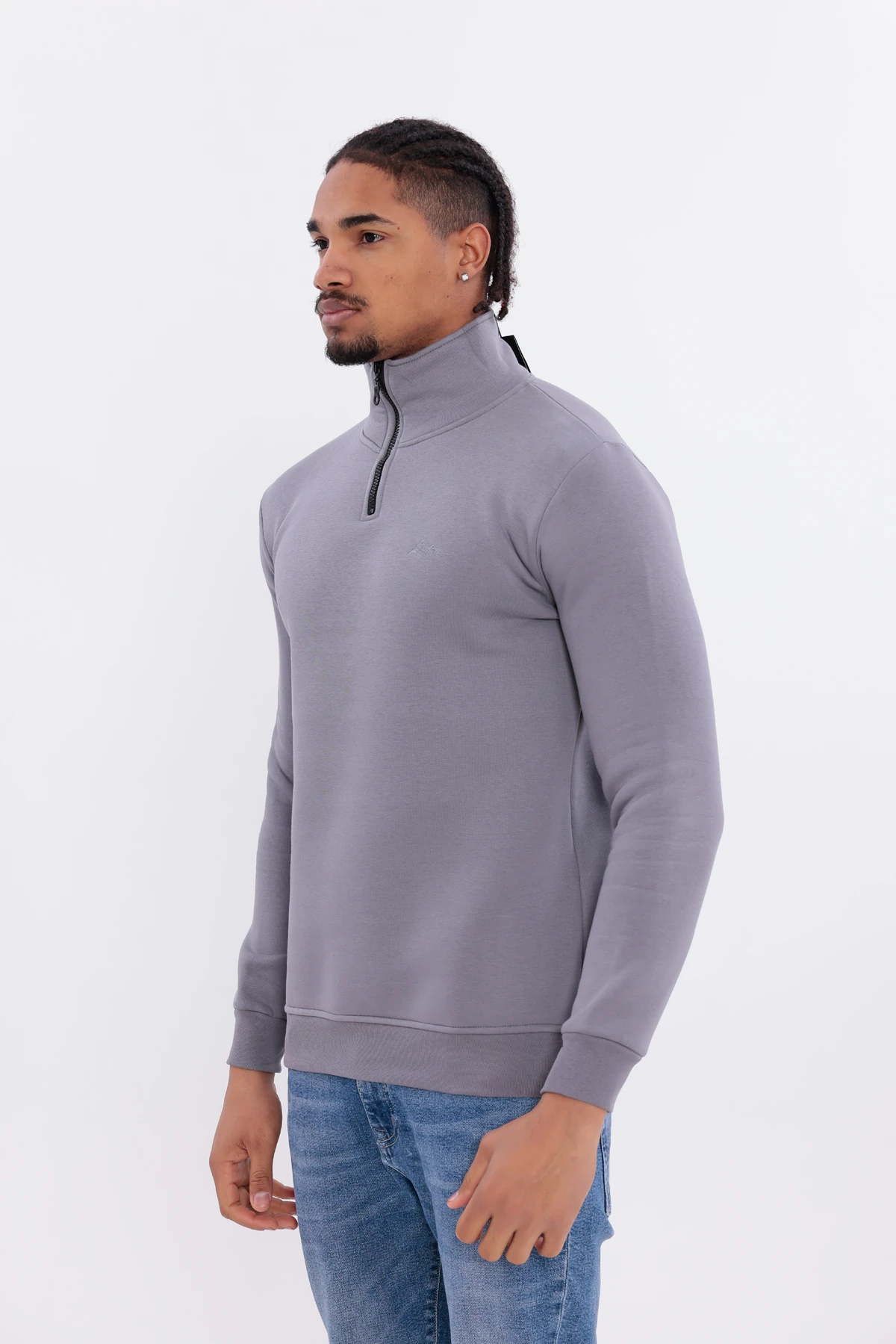 Sıfır4 Yarım Fermuarlı 3 iplik şardonlu Sweatshirt GRİ Gri̇
