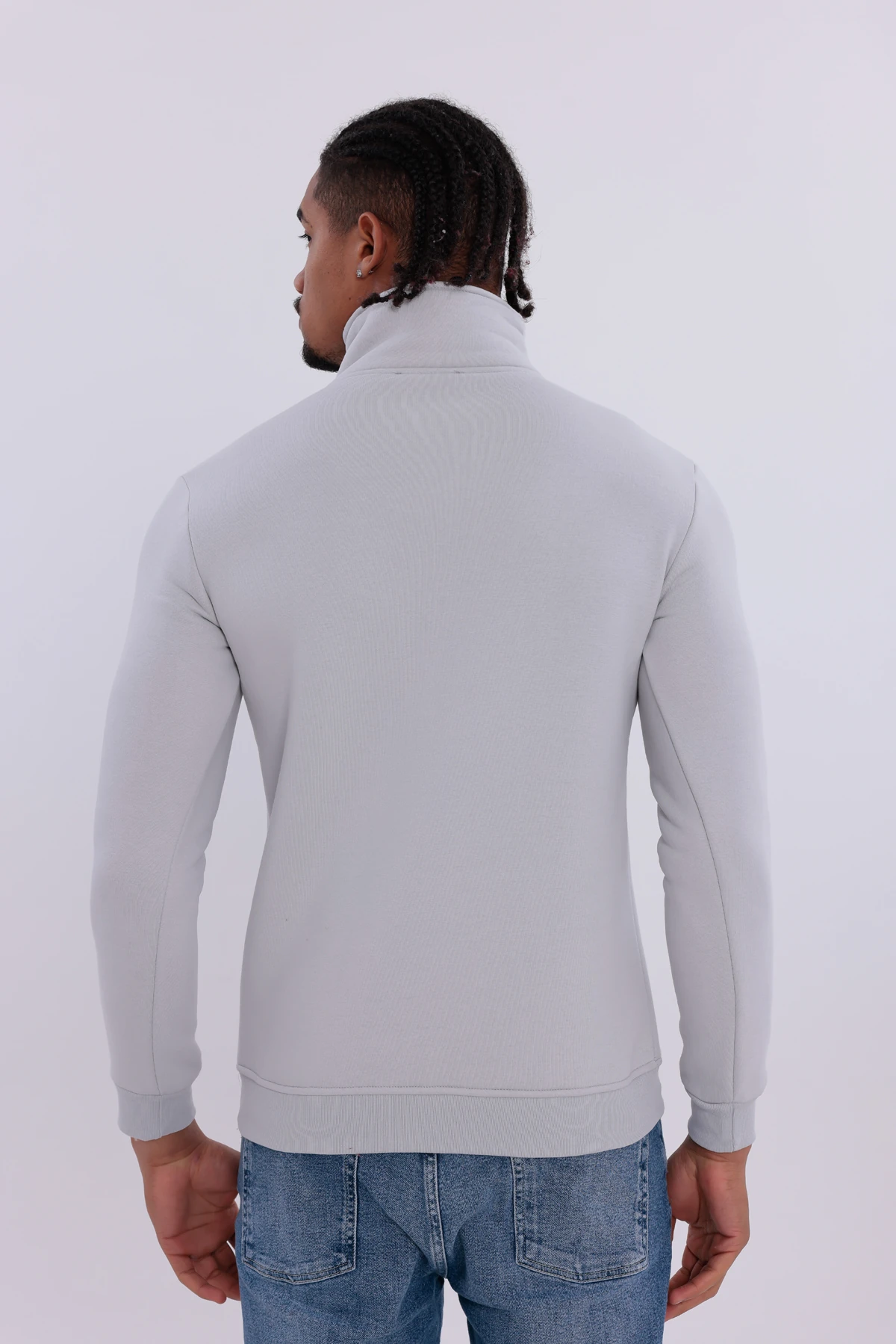 Sıfır4 Yarım Fermuarlı 3 iplik şardonlu Sweatshirt Buz Gri buz gri