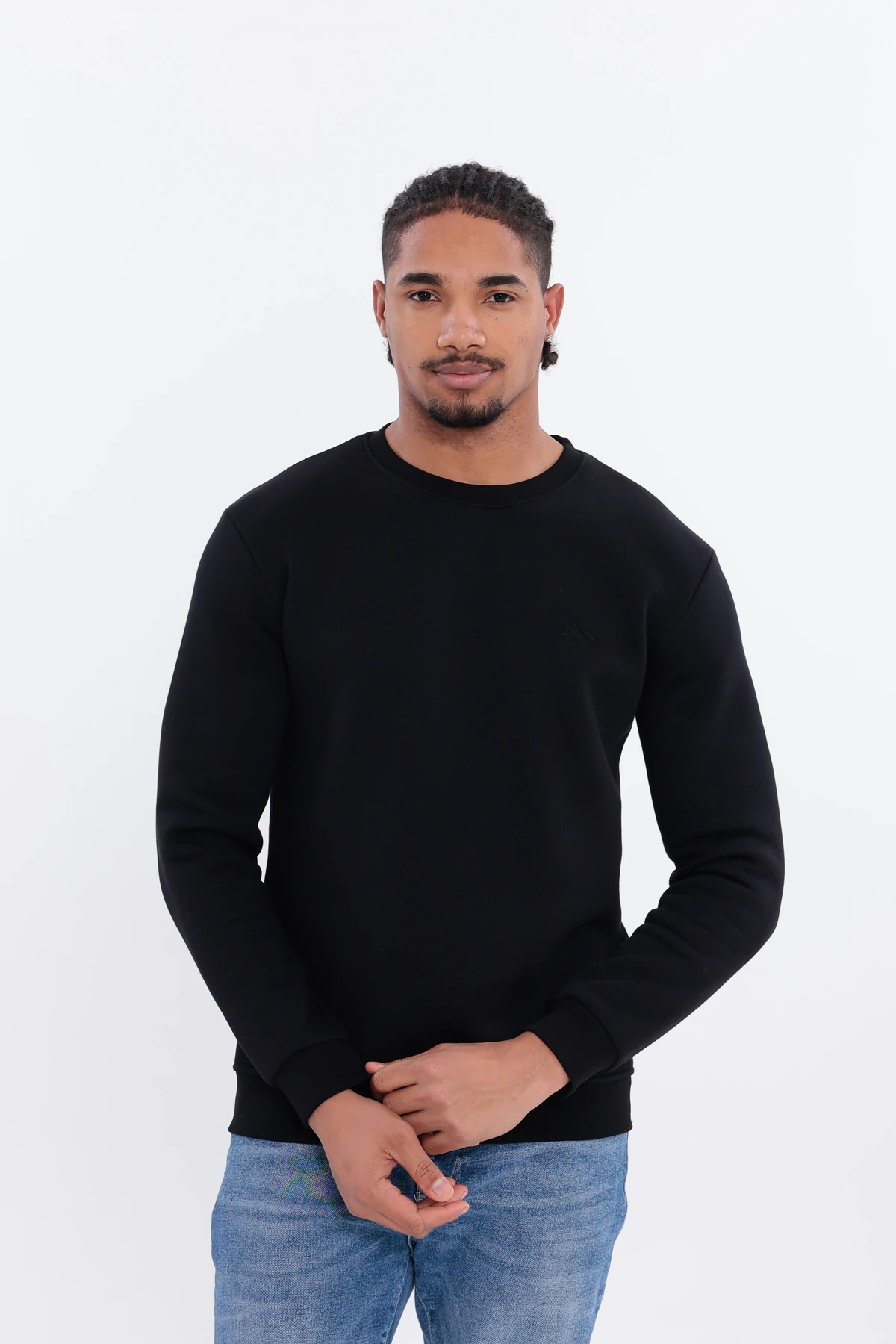 Sıfır4 Comfort Fit 3 İplik Şardonlu Sweatshirt siyah Siyah