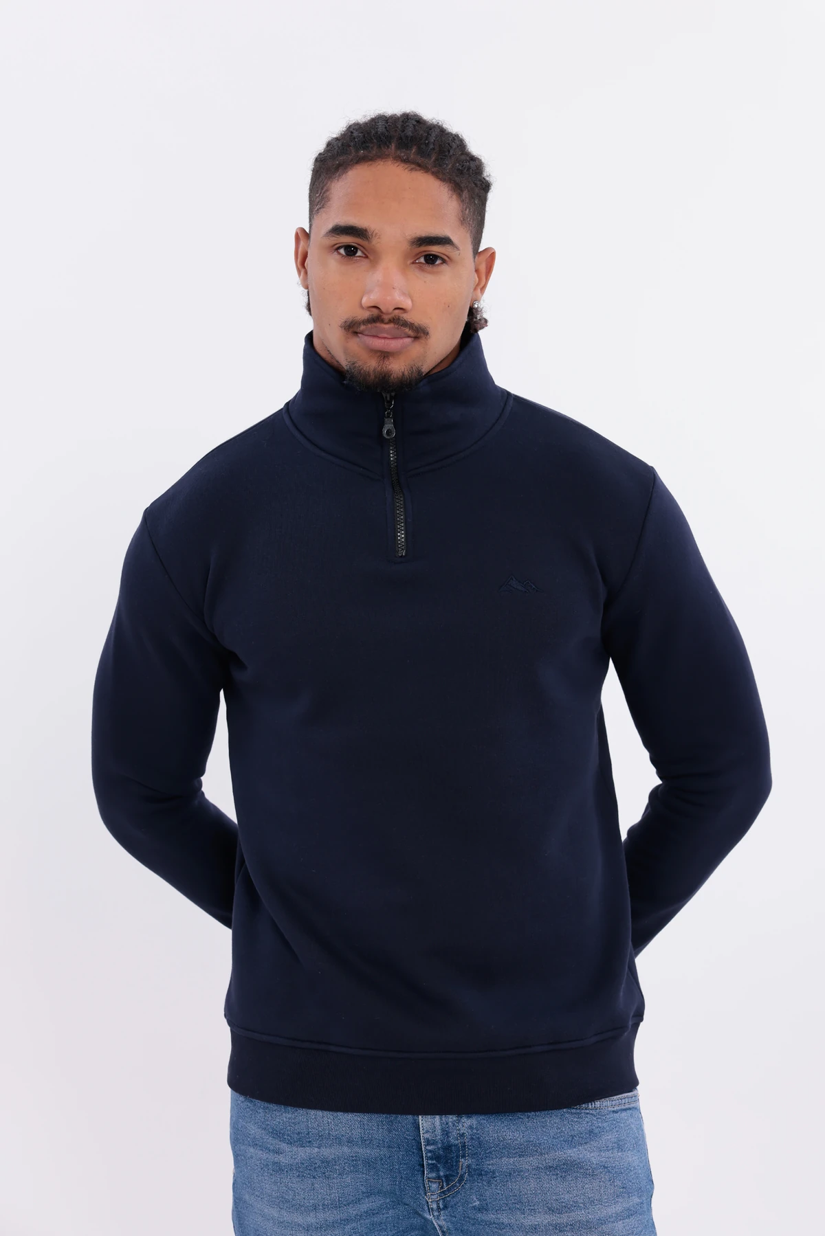 Sıfır4 Yarım Fermuarlı 3 iplik şardonlu  Sweatshirt Lacivert