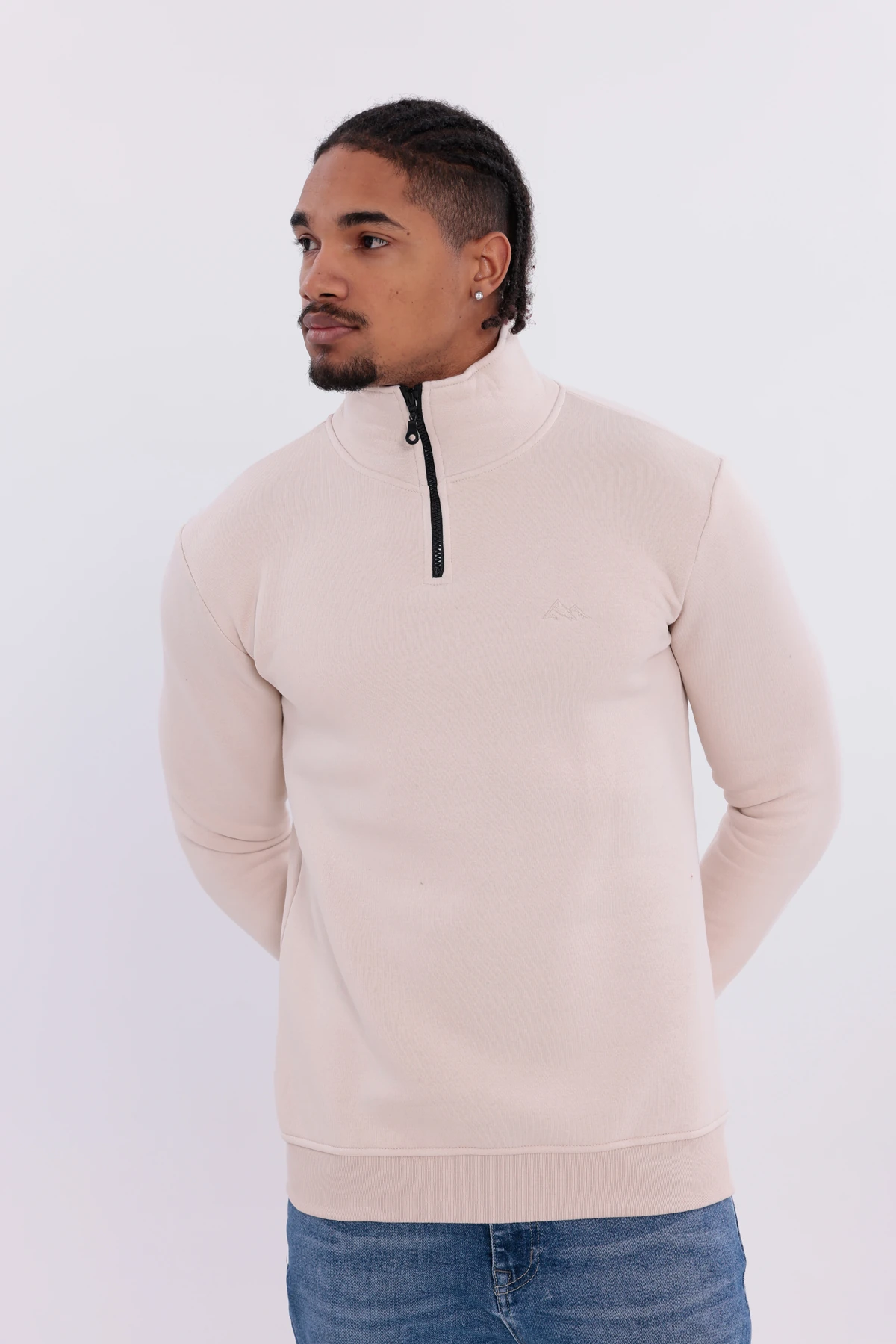 Sıfır4 Yarım Fermuarlı 3 iplik şardonlu Sweatshirt Krem krem