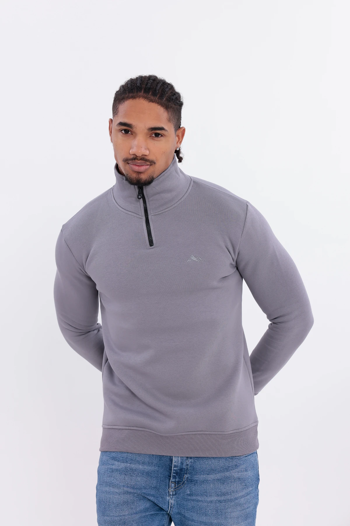 Sıfır4 Yarım Fermuarlı 3 iplik şardonlu Sweatshirt GRİ Gri̇