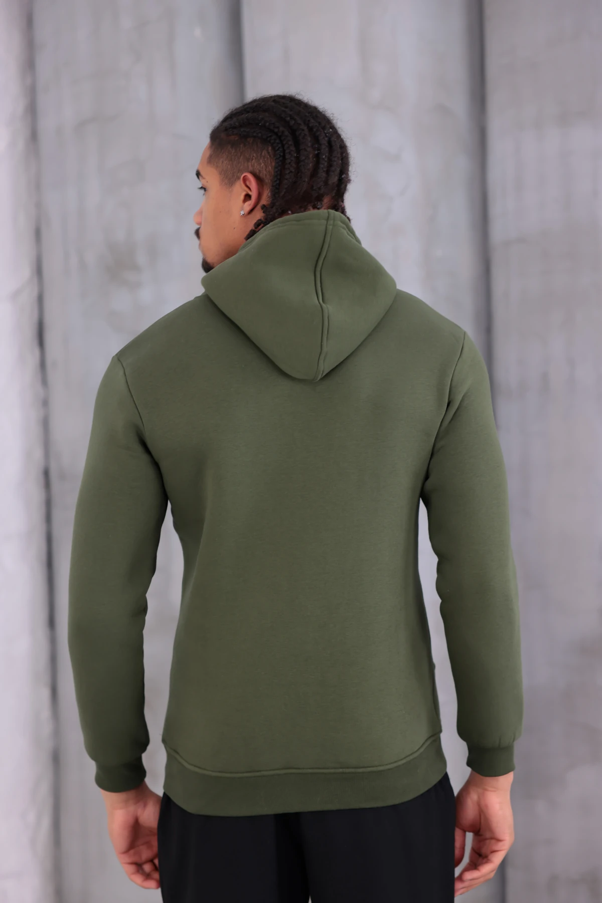 SIFIR4 3 İplik Şardonlu Kapüşonlu Sweatshirt Haki Yeşili haki yeşili