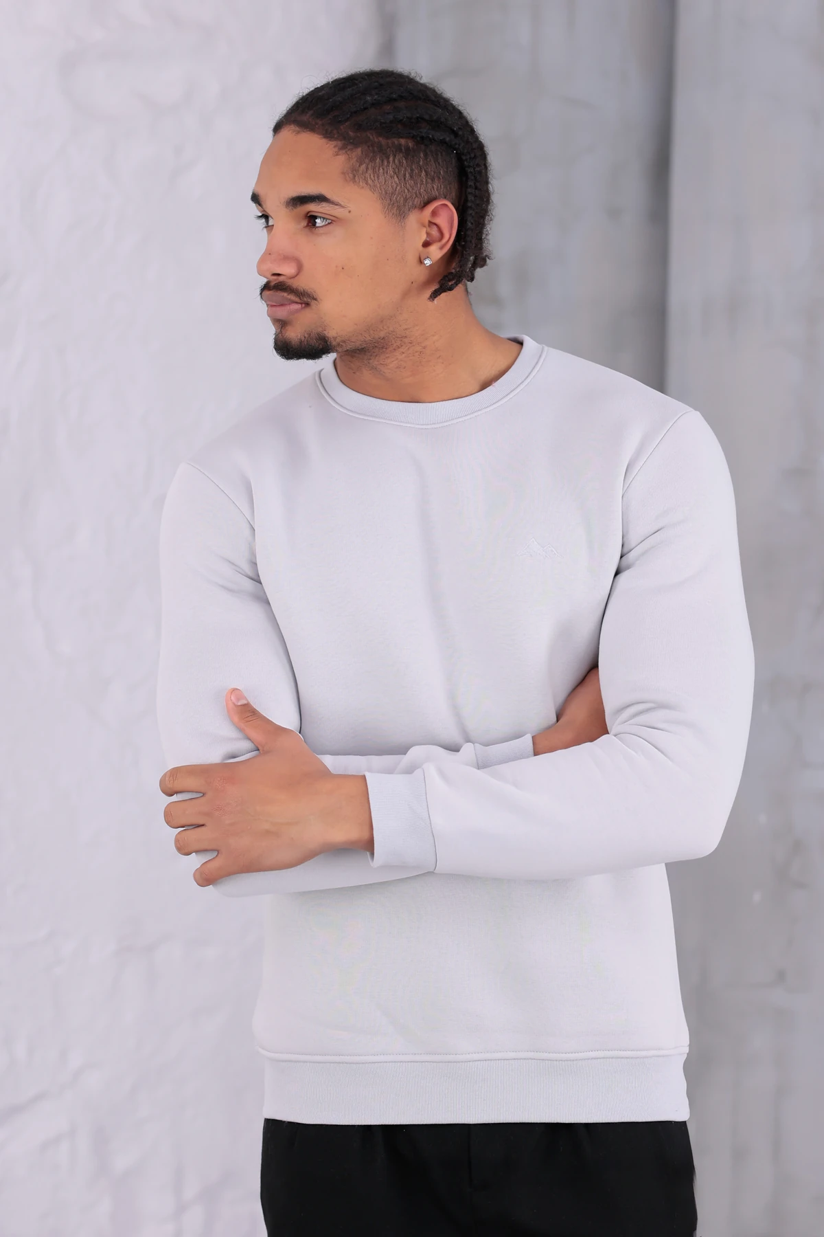 Sıfır4 Comfort Fit 3 İplik Şardonlu Sweatshirt açık gri