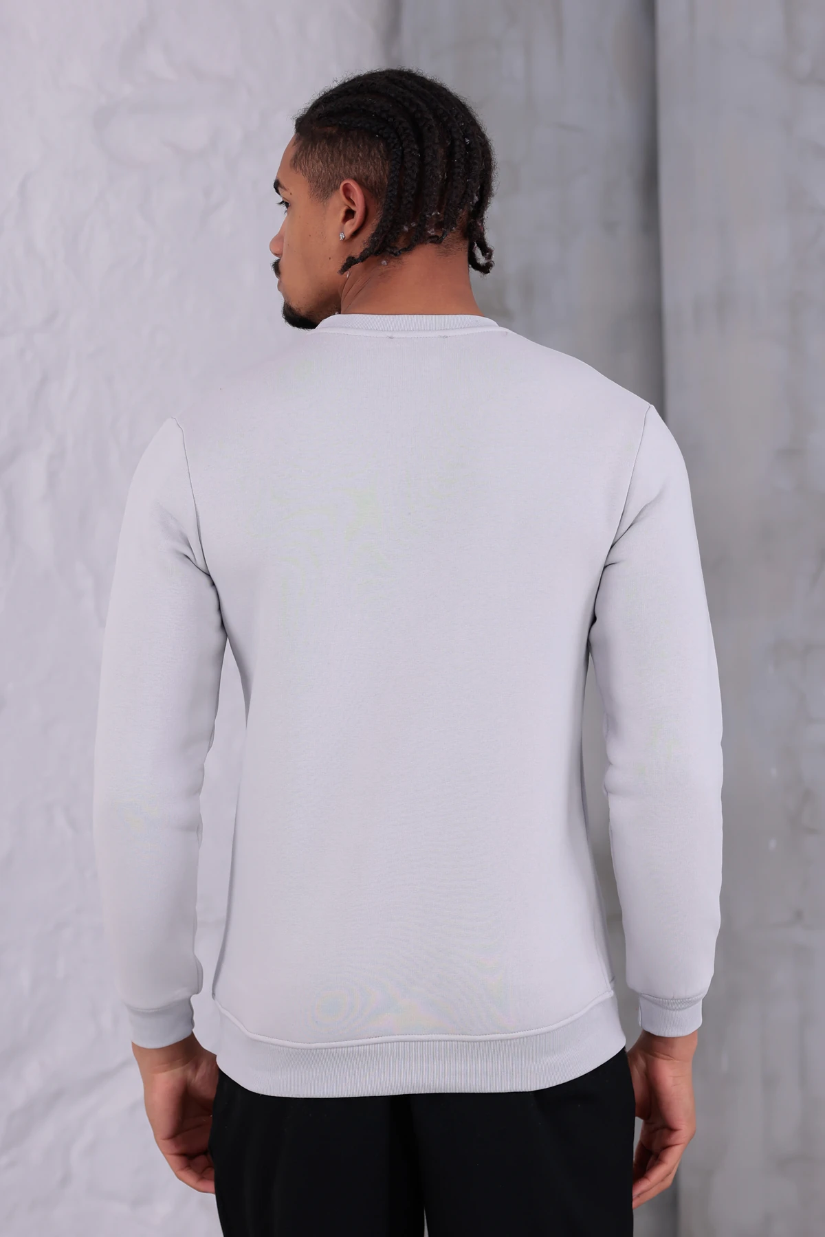 Sıfır4 Comfort Fit 3 İplik Şardonlu Sweatshirt açık gri açık gri