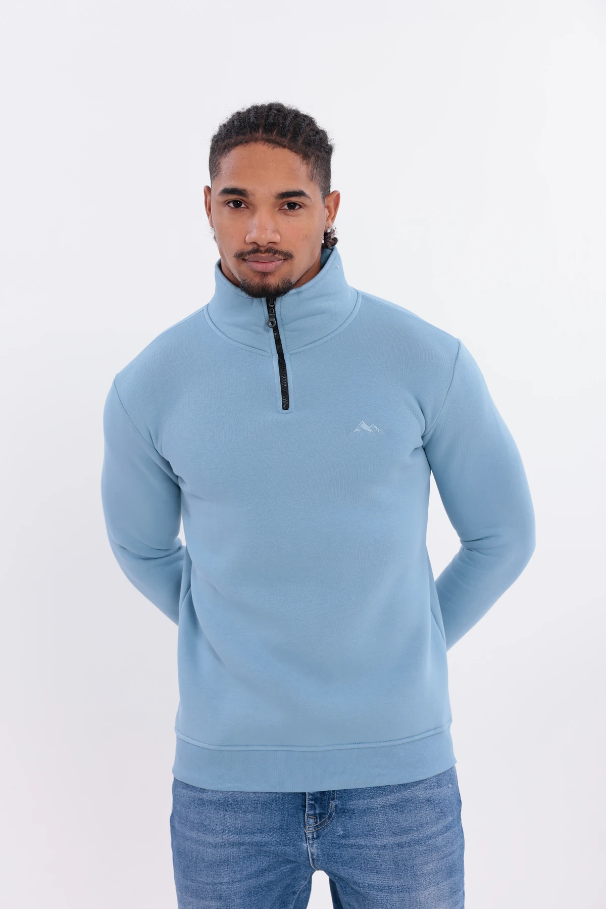 Sıfır4 Yarım Fermuarlı 3 iplik şardonlu  Sweatshirt gökyüzü mavisi