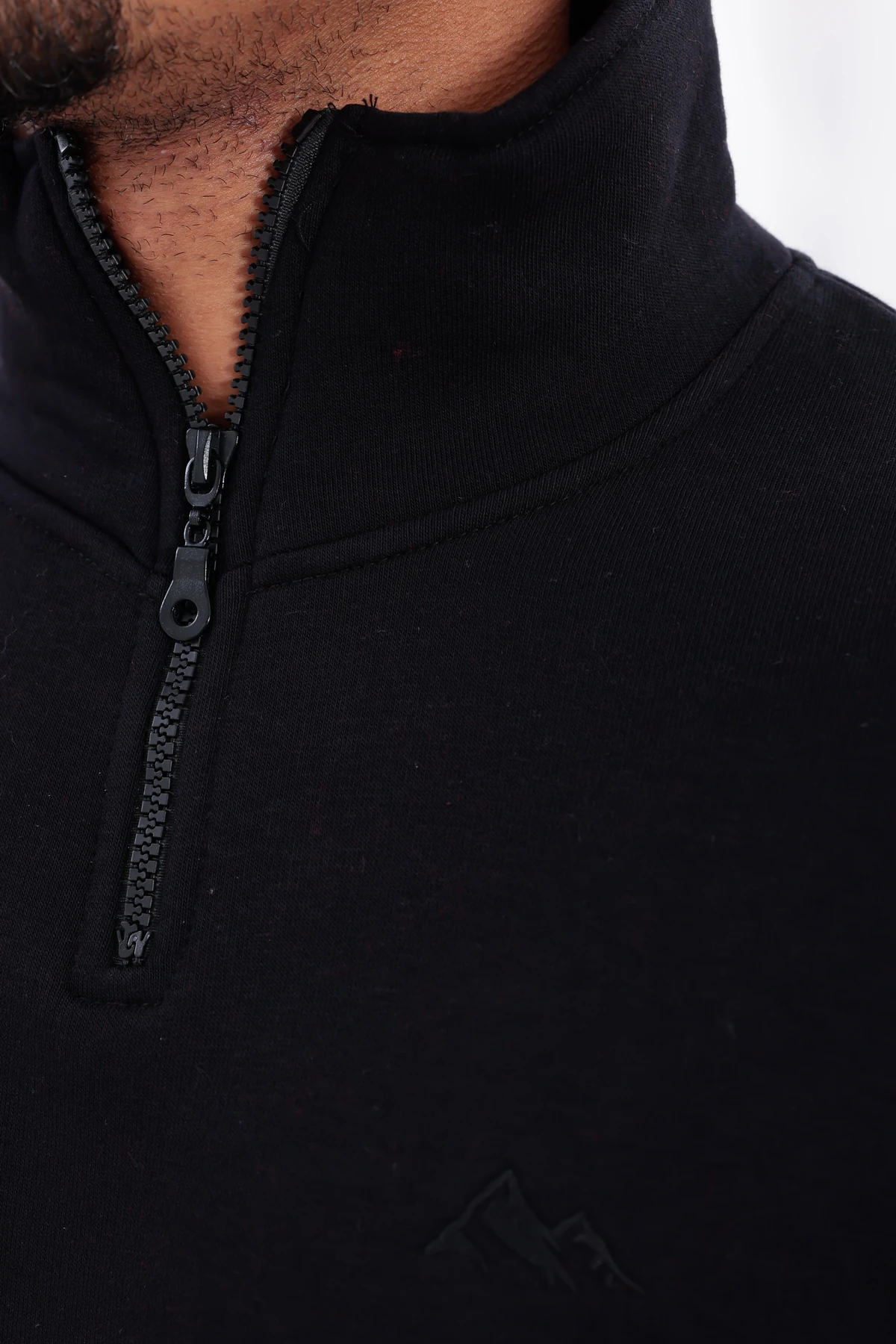 Sıfır4 Yarım Fermuarlı 3 iplik şardonlu  Sweatshirt siyah Siyah